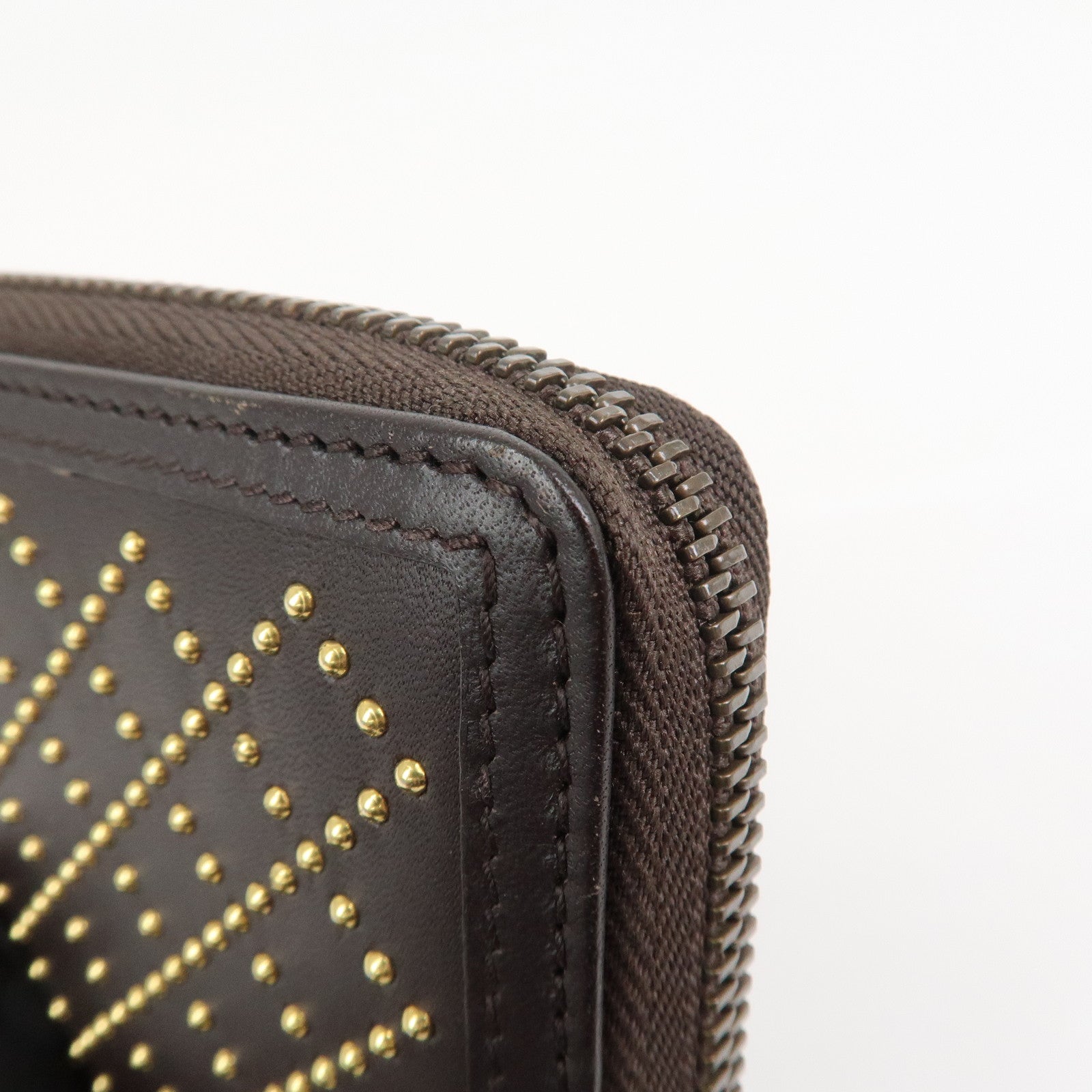 GUCCI Diamante Leather Coin Case Coin Wallet Brown Gold 337689