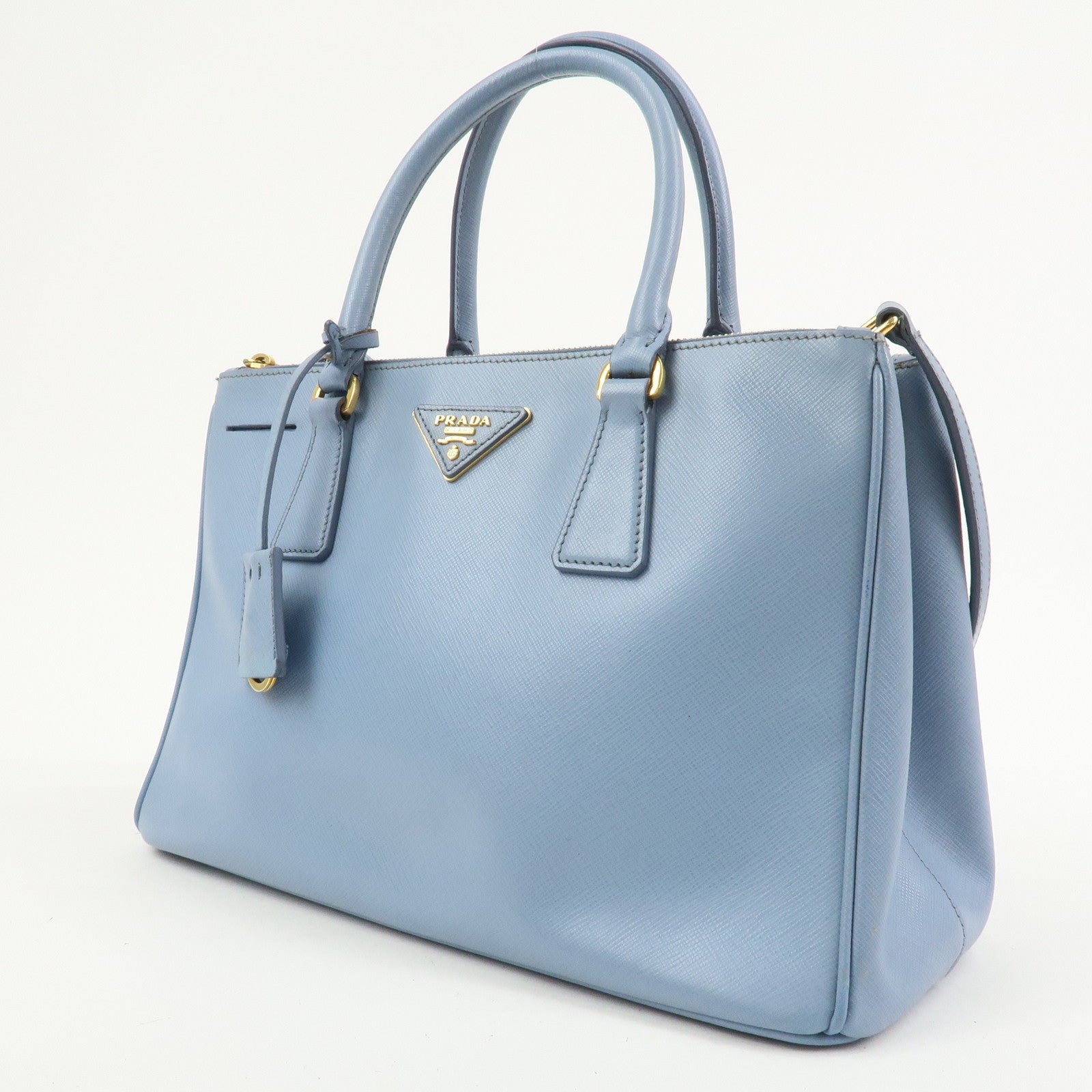 PRADA Triangle Logo Galleria 2Way Bag Shoulder Bag Light Blue BN2863