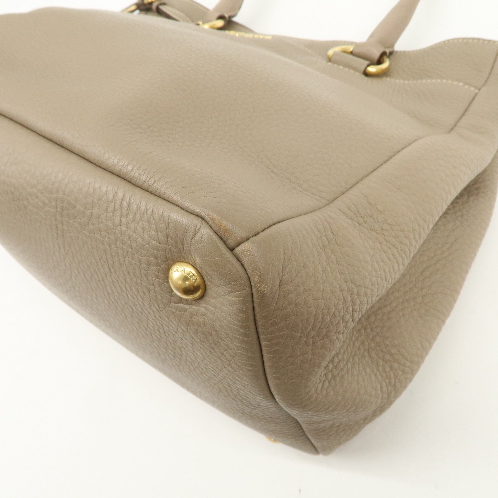 PRADA Logo Leather 2Way Bag Hand Bag Tote Bag Beige BR4393