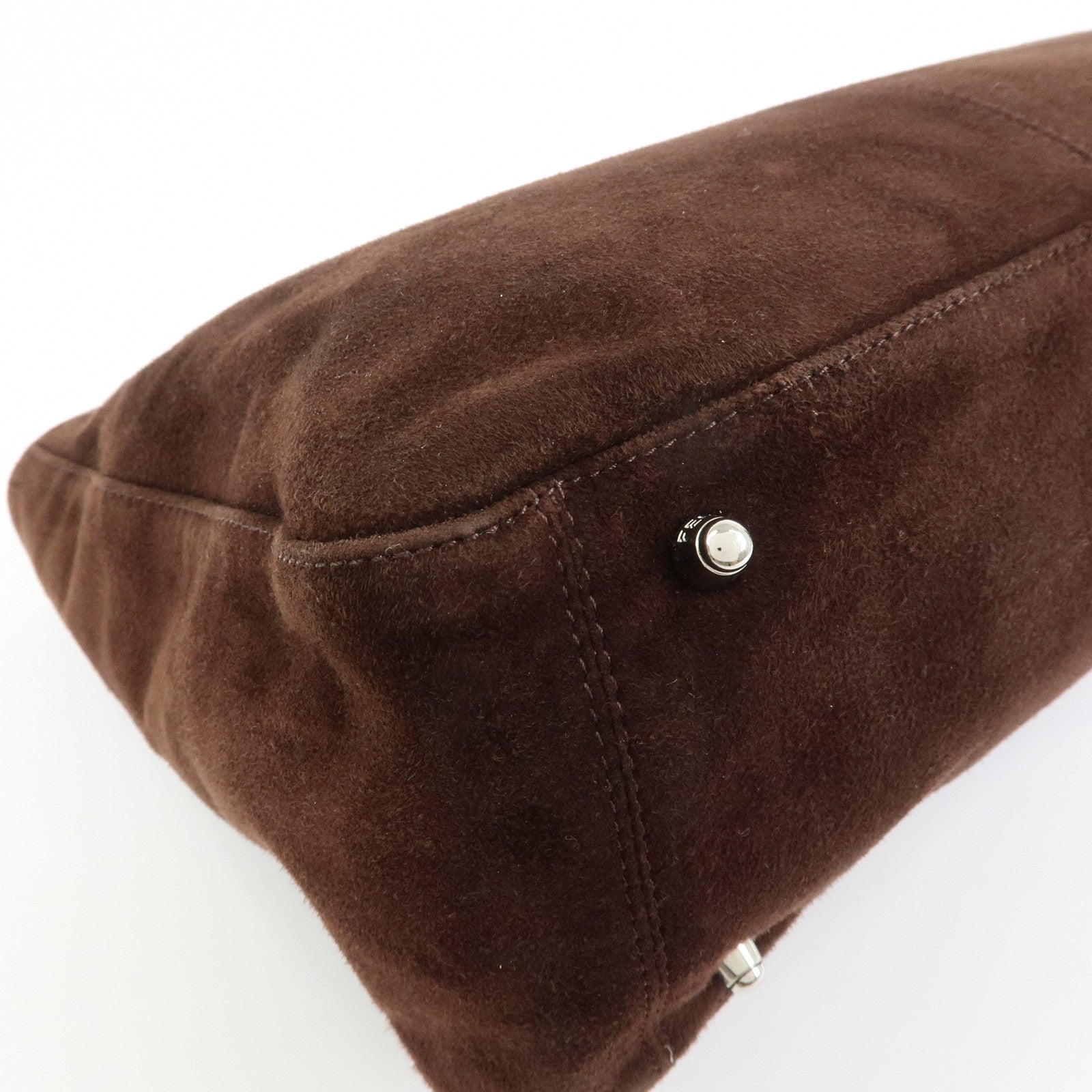 FENDI Suede Leather Tote Bag Hand Bag Brown 26329