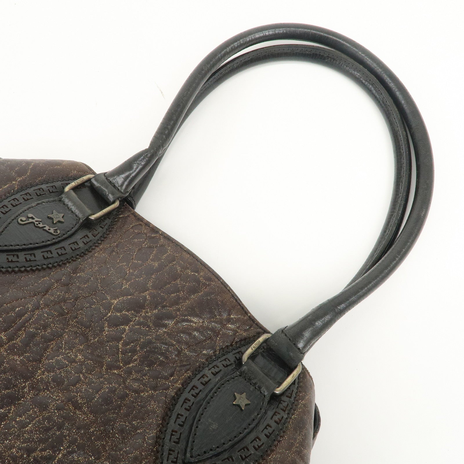FENDI Ethnico Leather Tote Bag Shoulder Bag Hand Bag Brown 8BN162