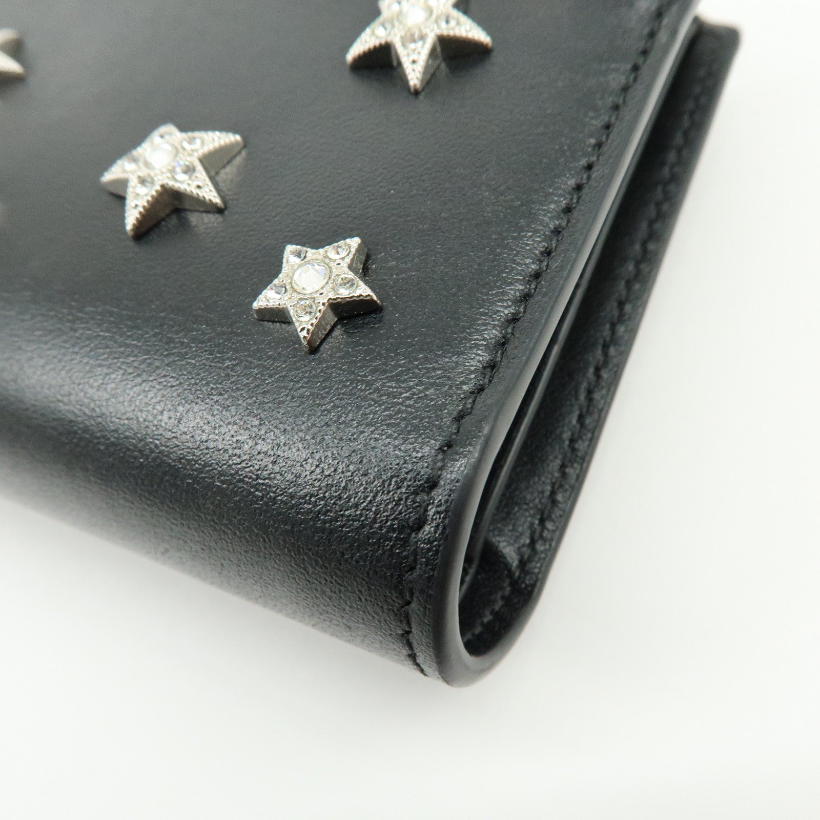 JIMMY CHOO Leather Compact  Zippy Wallet Star Studs Black
