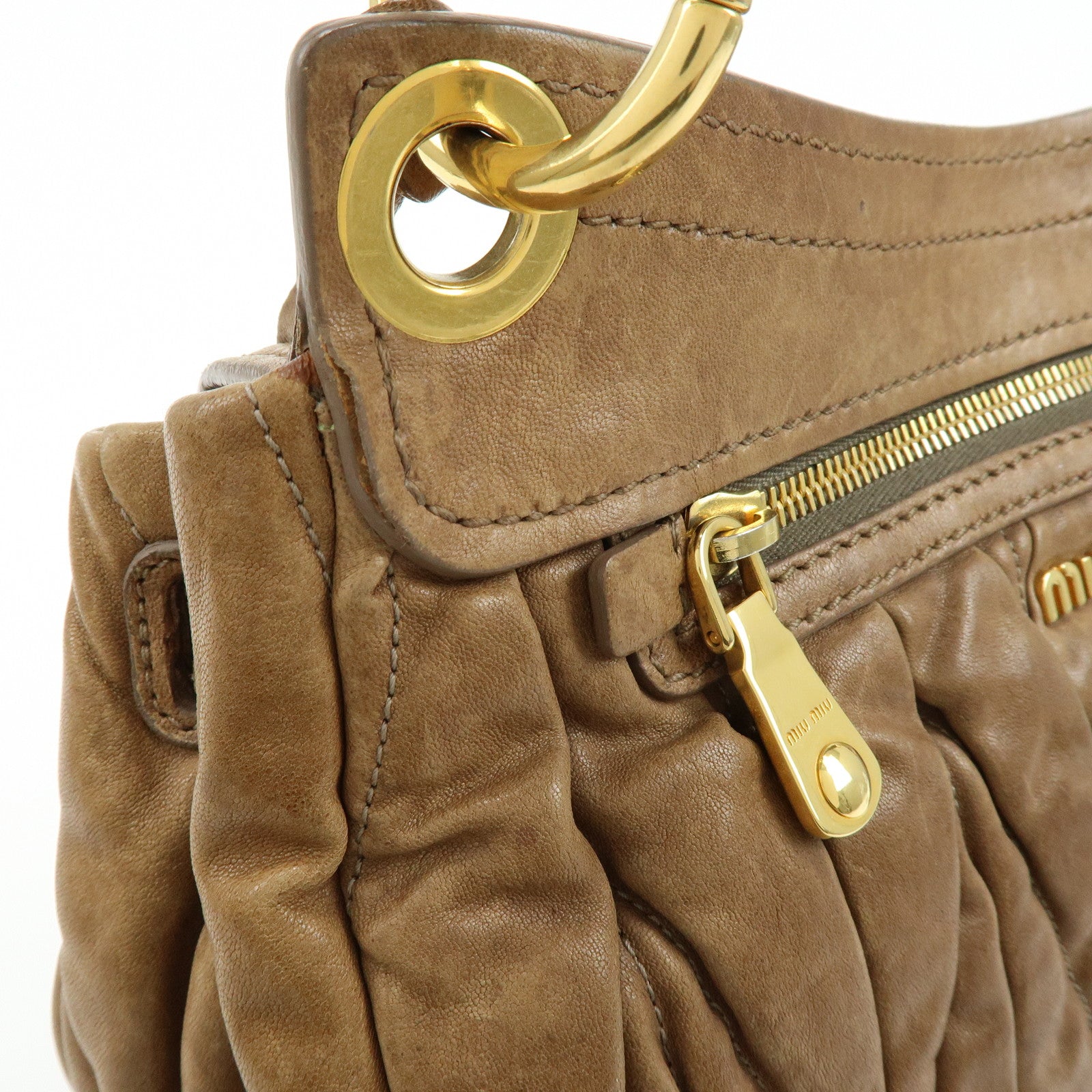 MIU MIU Matelasse Leather 2Way Bag Hand Bag Shoulder Bag Brown