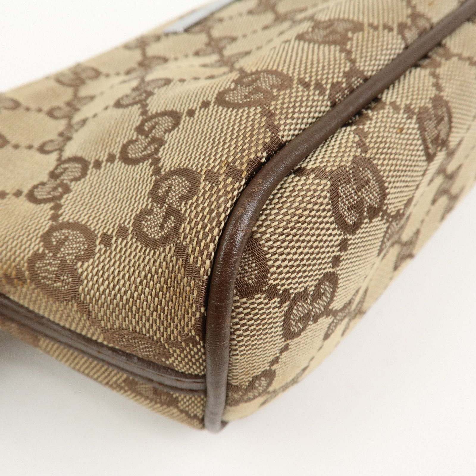 GUCCI Boat Bag GG Canvas Leather Hand Bag Brown 07198