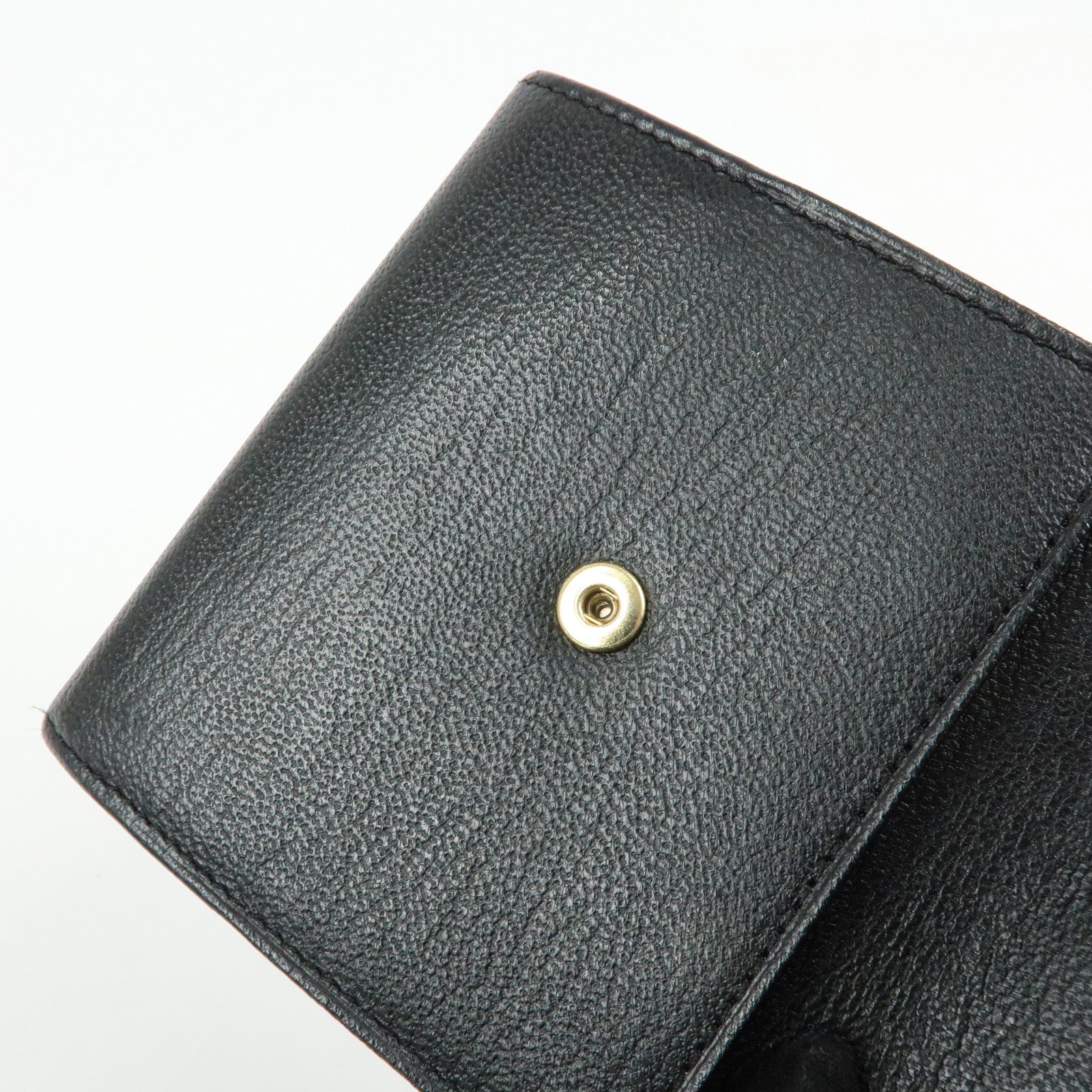 CHANEL COCO Mark Lamb Skin Tri-fold Compact Wallet Black A13456
