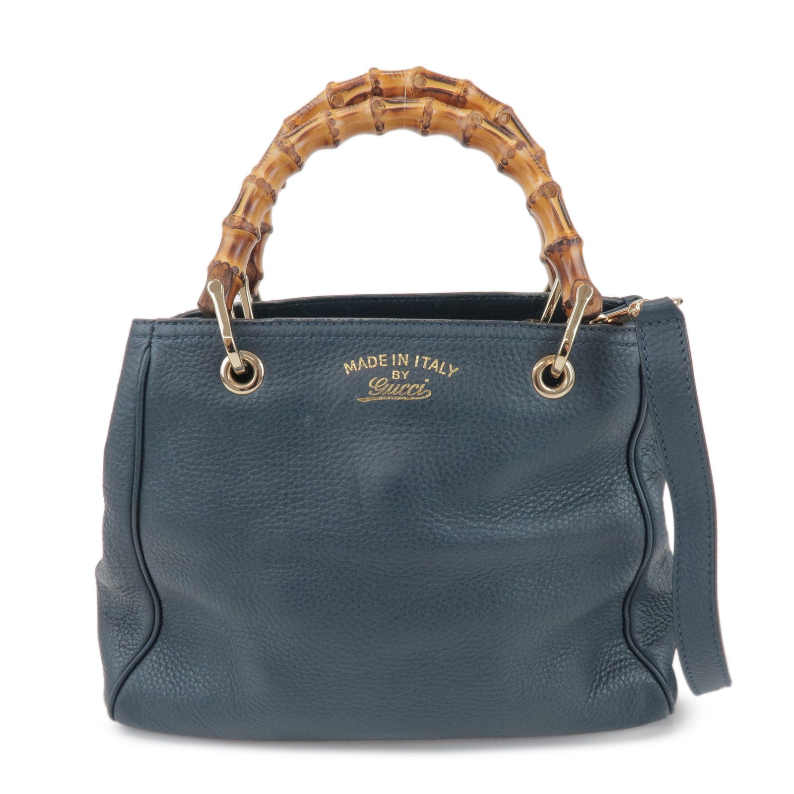 GUCCI Bamboo Calf Leather 2 Way Bag Tote Bag Navy 336032
