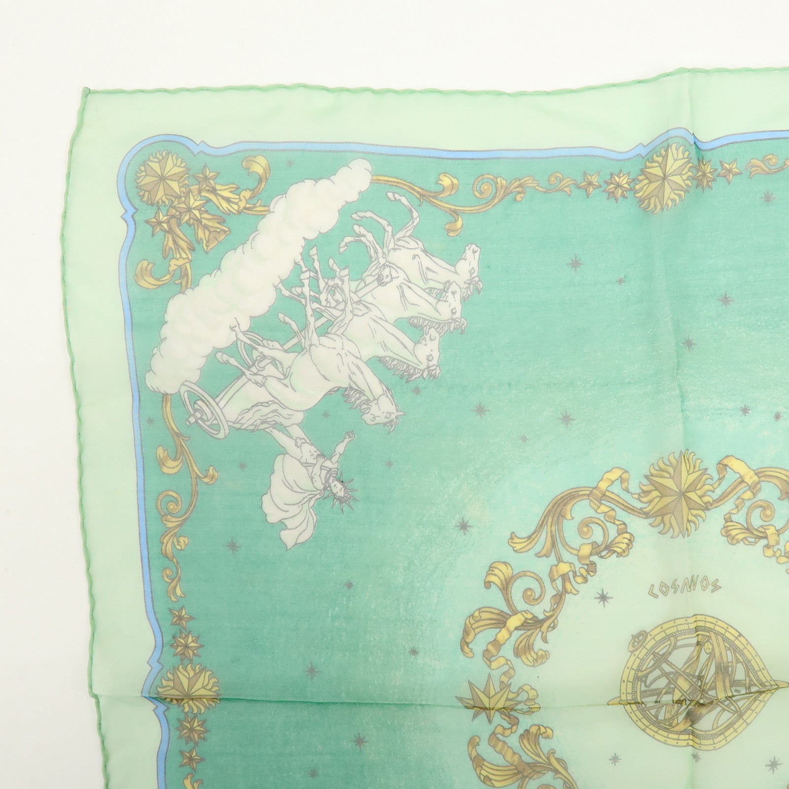 HERMES Carre 40 Silk Scarf COSMOS Horse-drawn Carriage Motif Green