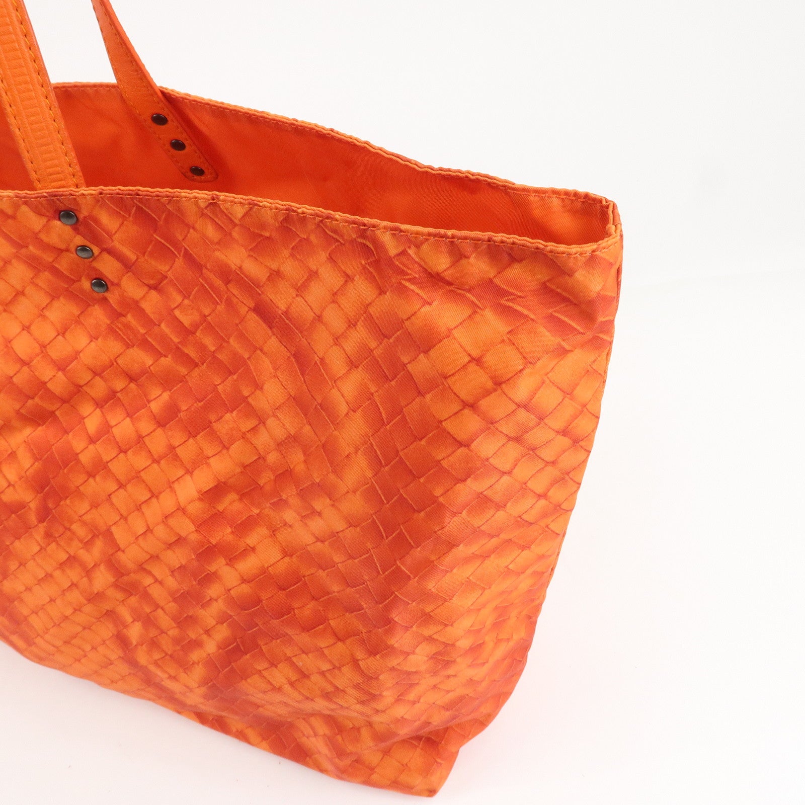BOTTEGA VENETA Intrecciato Lujon Nylon Leather Tote Bag Orange Used