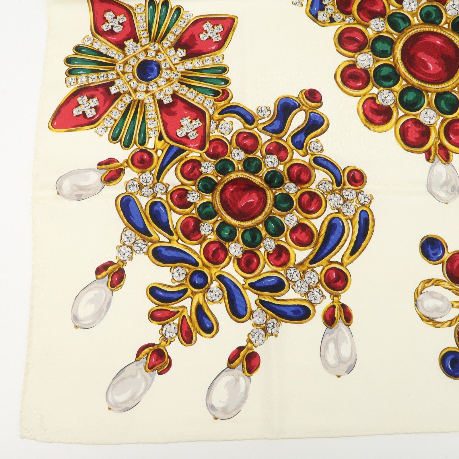 CHANEL Silk 100% Gripoix 86×86 Scarf Ivory Multicolor