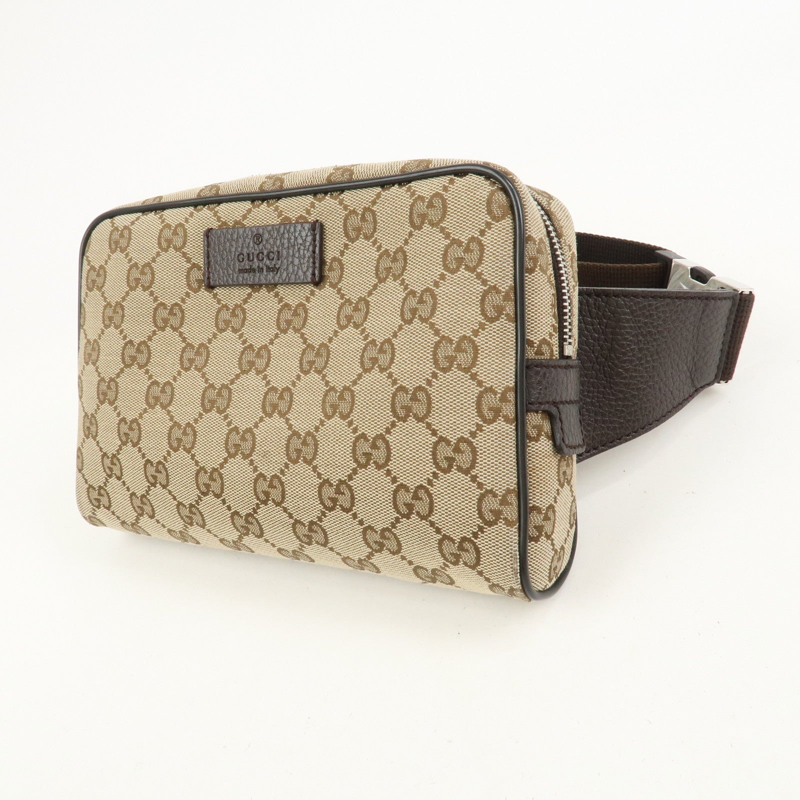 GUCCI GG Canvas Leather Waist Bag Crossbody Bag Beige Brown 449174