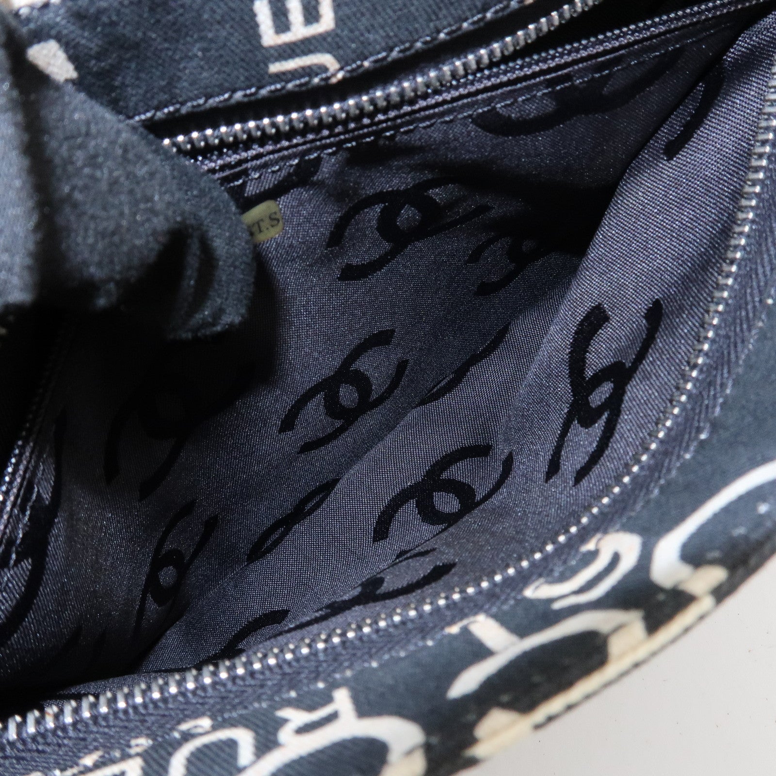 CHANEL By Sea Line Canvas Clutch Bag Cosmetic Pouch Black White