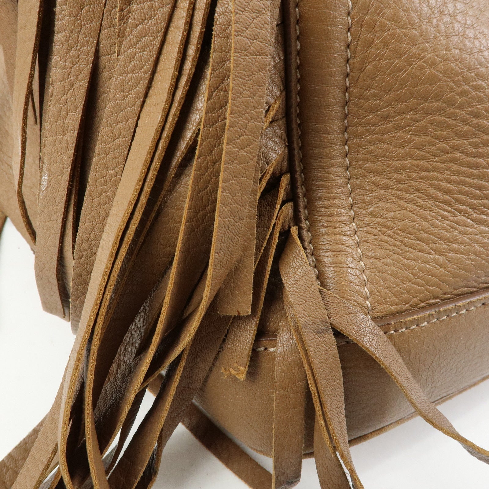 PRADA Leather Fringe Tote Bag Hand Bag Camel Orange