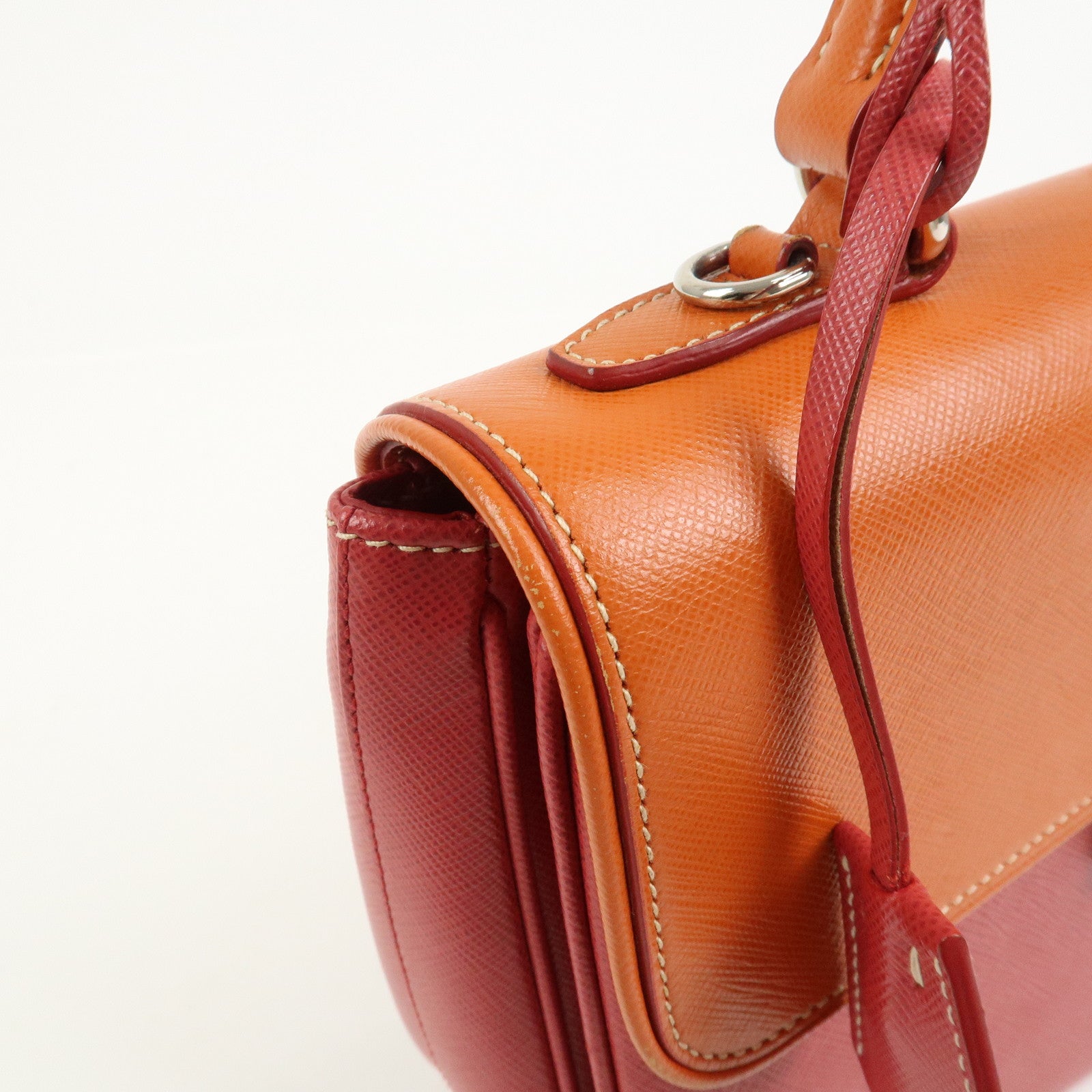 PRADA Saffiano Leather 2 Way Bag Tote Bag Shoulder Bag Orange Red