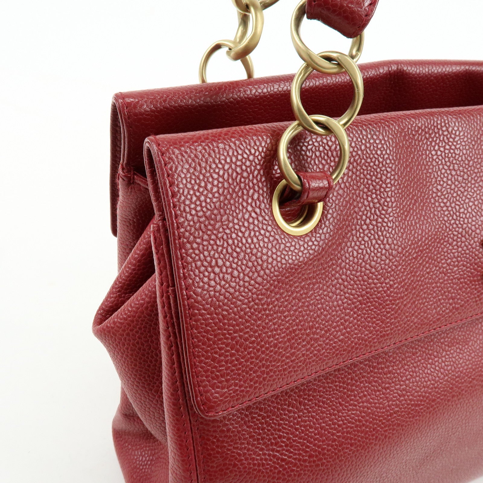 CHANEL Caviarskin Shoulder Bag Hand Bag Red
