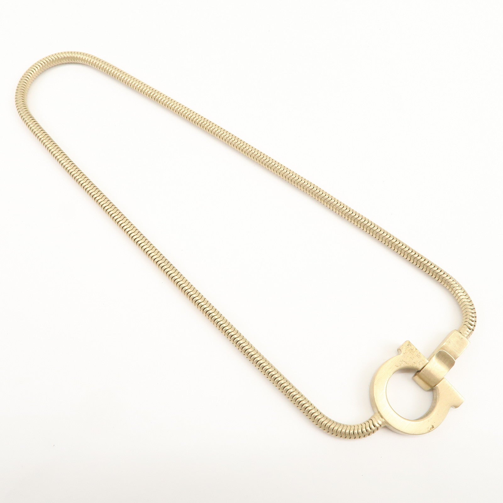 Ferragamo Gancini Logo Metal Rhinestone Necklace Choker Gold