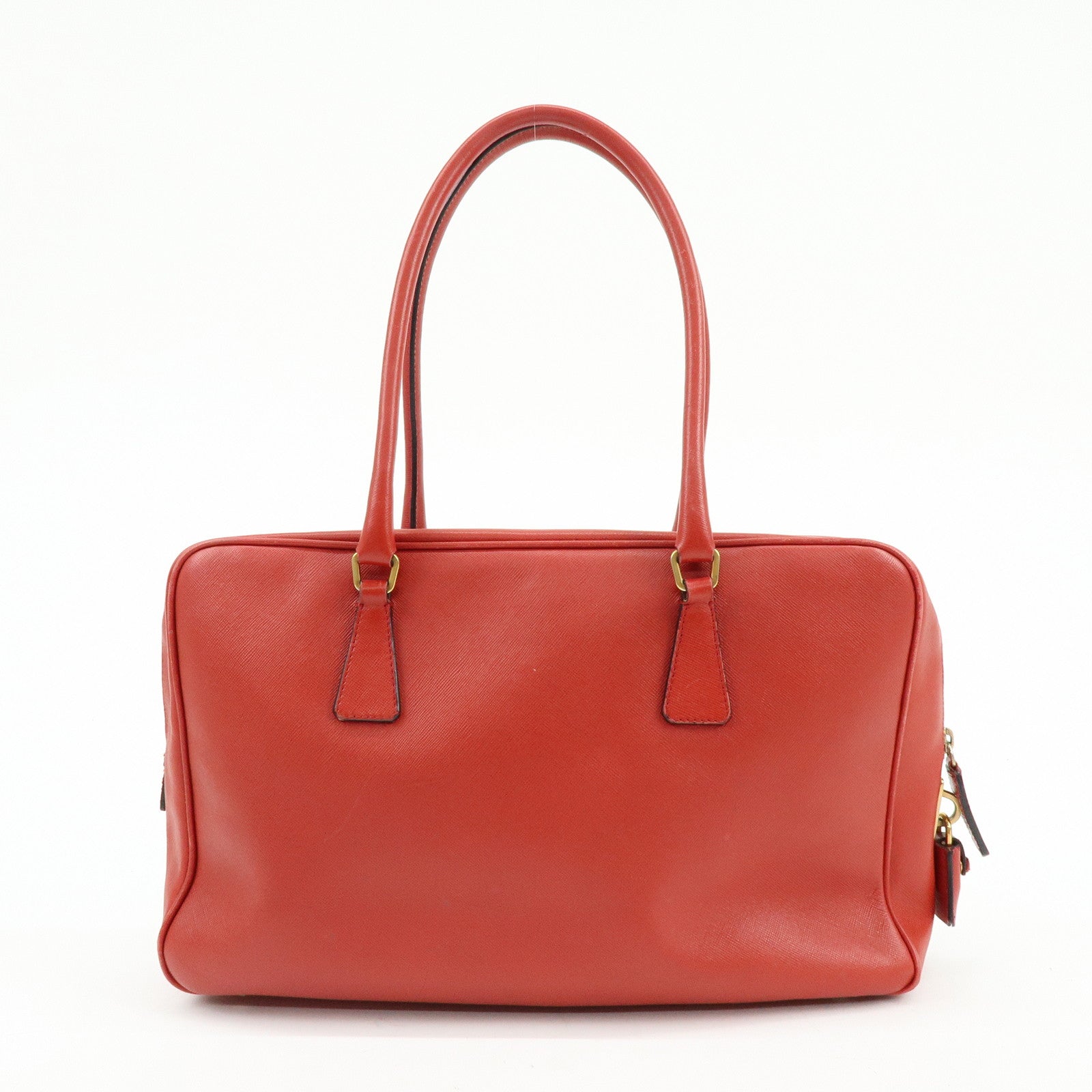 PRADA Triangle Logo Saffiano Leather Shoulder Bag Hand Bag Red