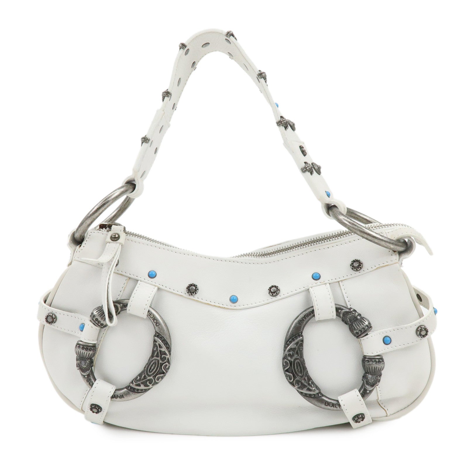 Dolce&Gabbana Leather Hand Bag Shoulder Bag Studs White