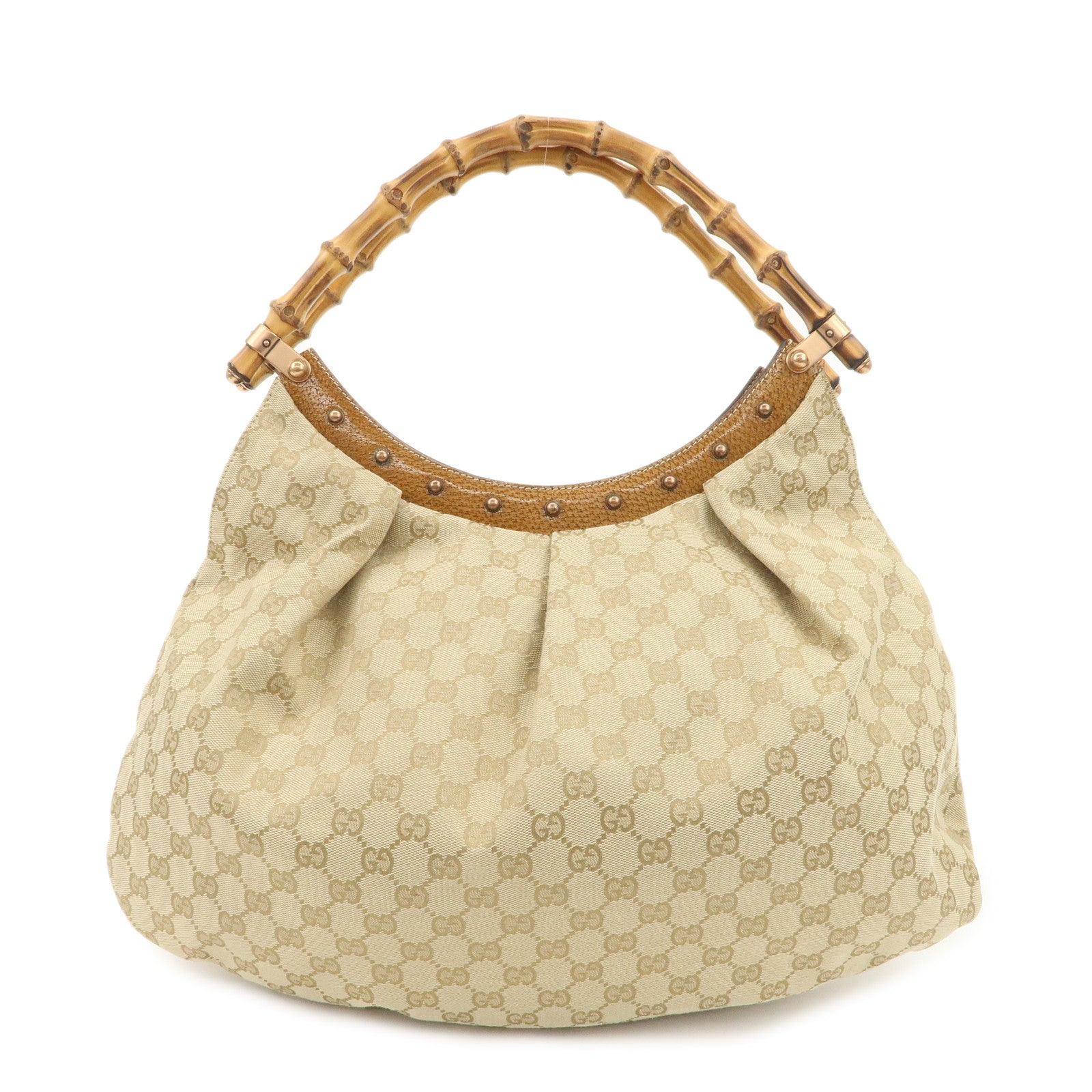 GUCCI Bamboo GG Canvas Shoulder Bag Hand Bag Beige 124293