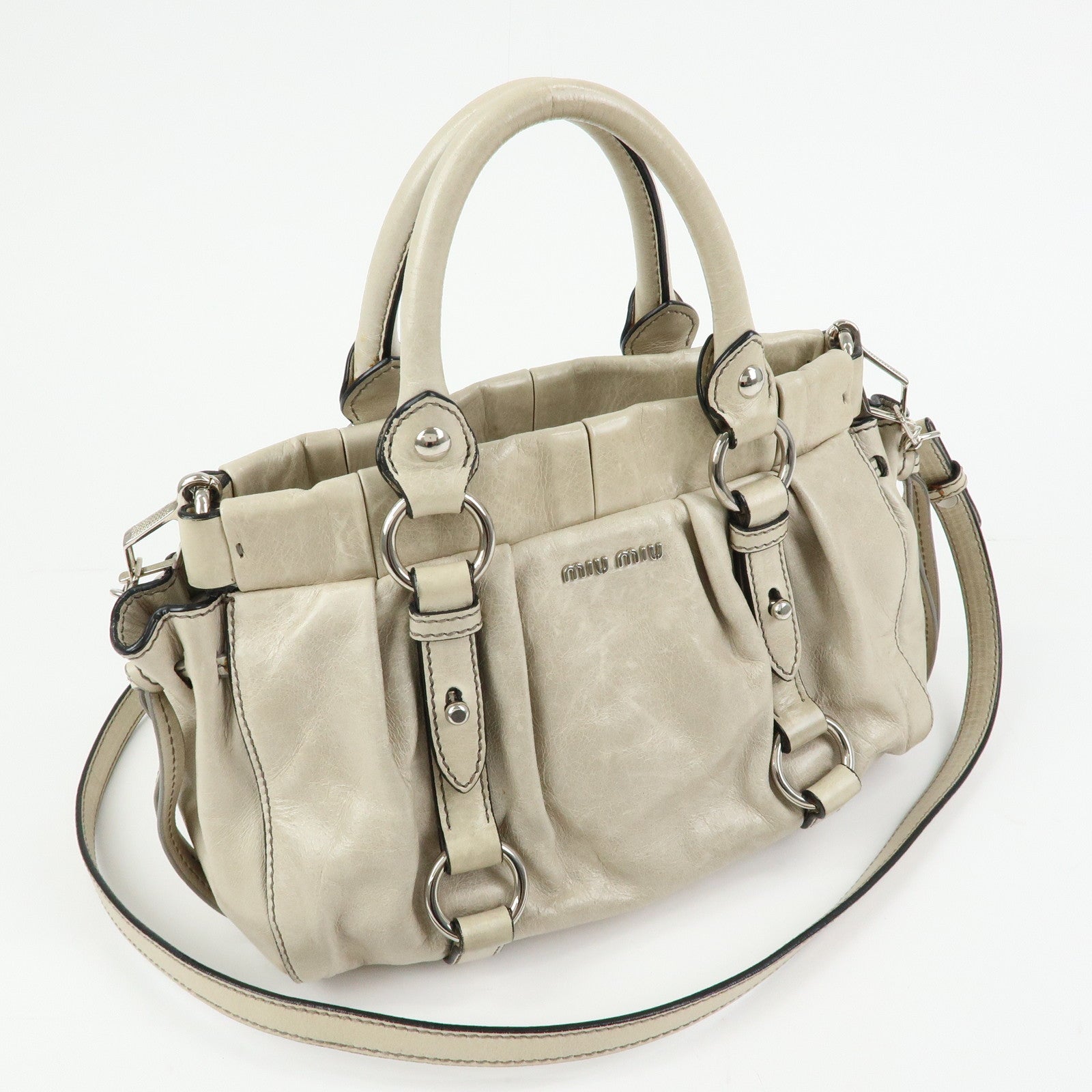 MIU MIU Logo Leather 2Way Bag Hand Bag Shoulder Bag Gray