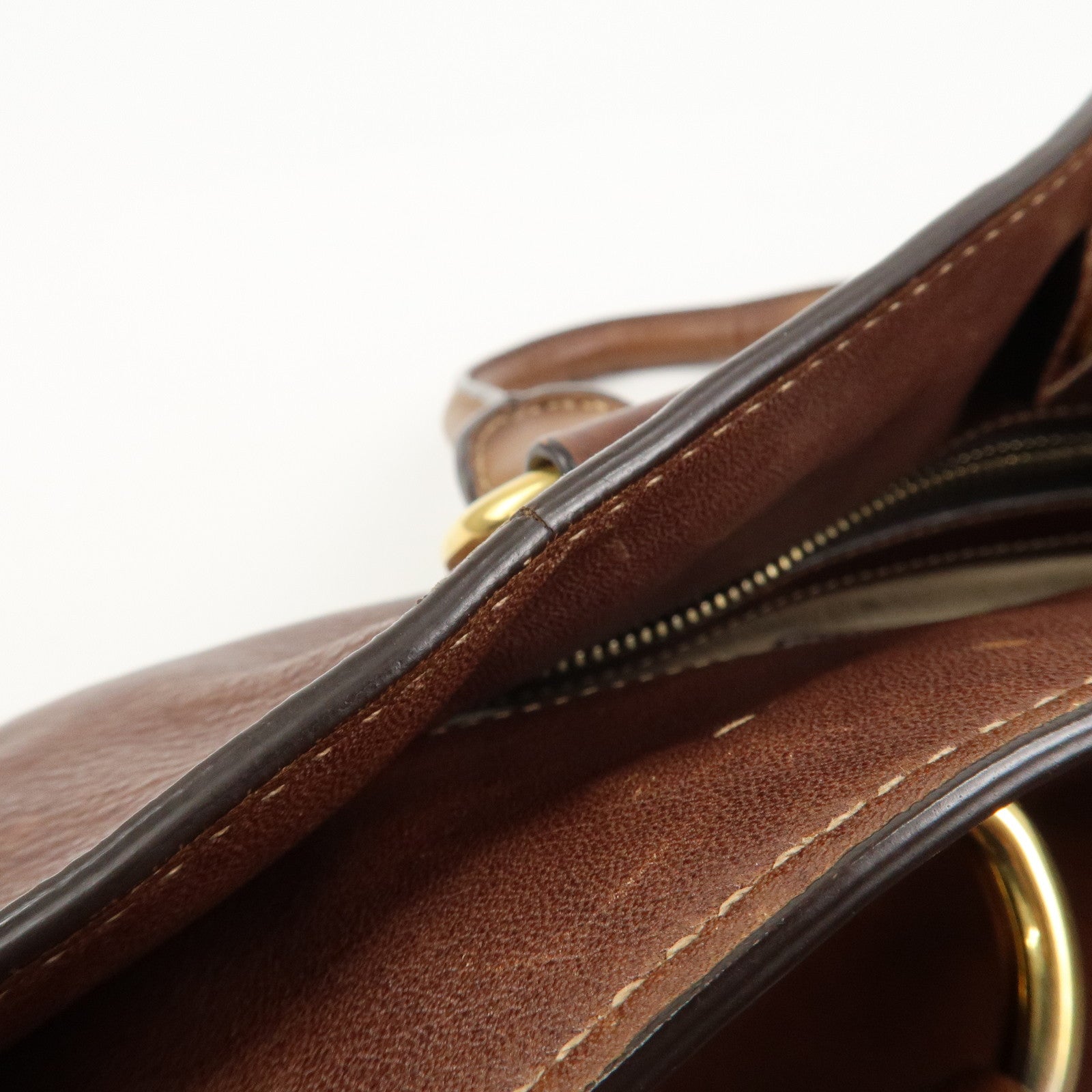 PRADA Logo Leather 2way Shoulder Bag Tote Bag Gold HDW Brown Used