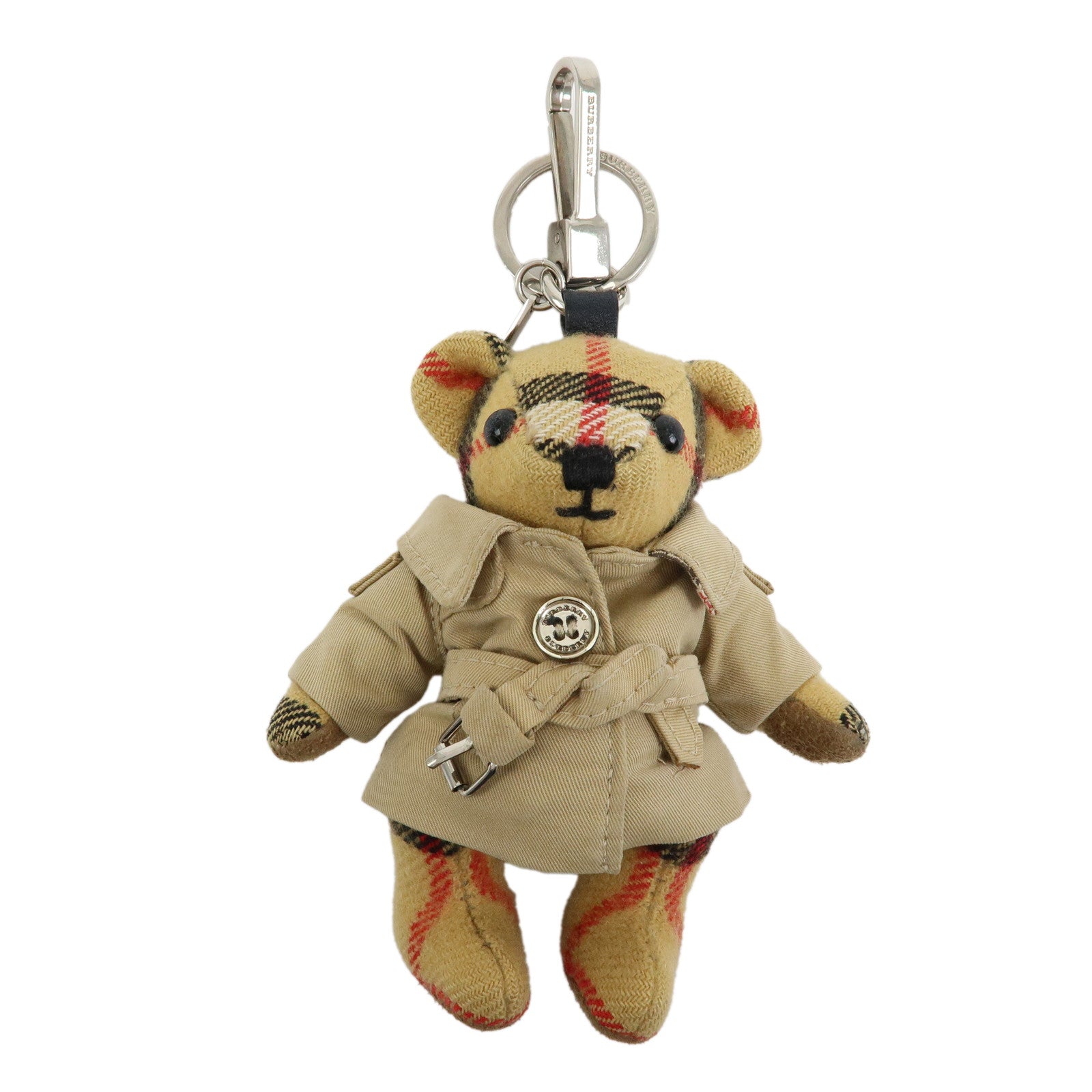 BURBERRY Nova Paid Canvas Bag Charm Key Holder Thomas Bear Beige