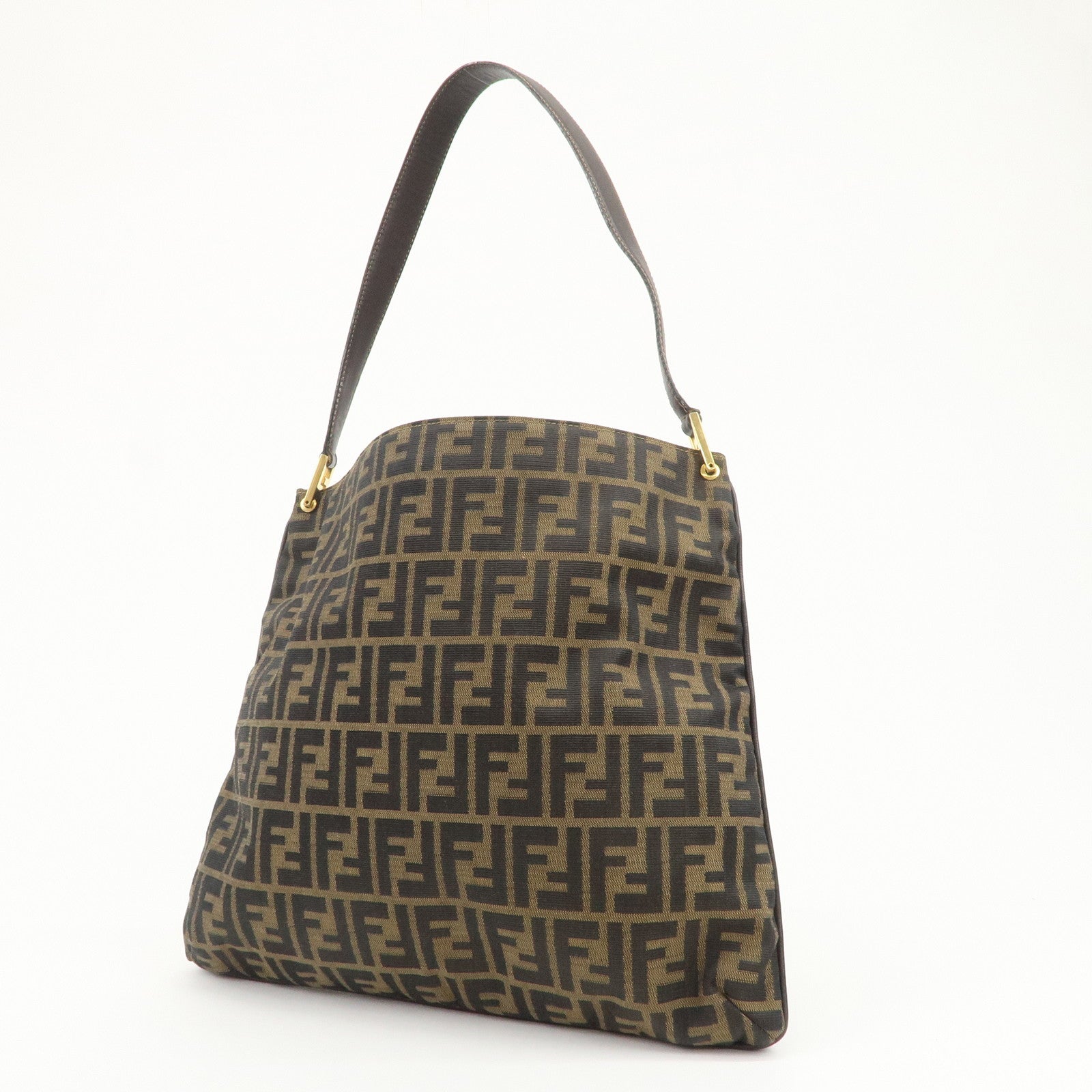 FENDI Zucca Canvas Leather Shoulder Bag Hand Bag Brown Black 15082