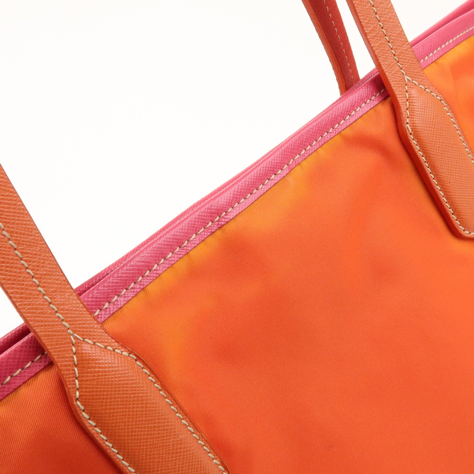 PRADA Nylon Saffiano Leather Tote Bag Orange Pink BR3924