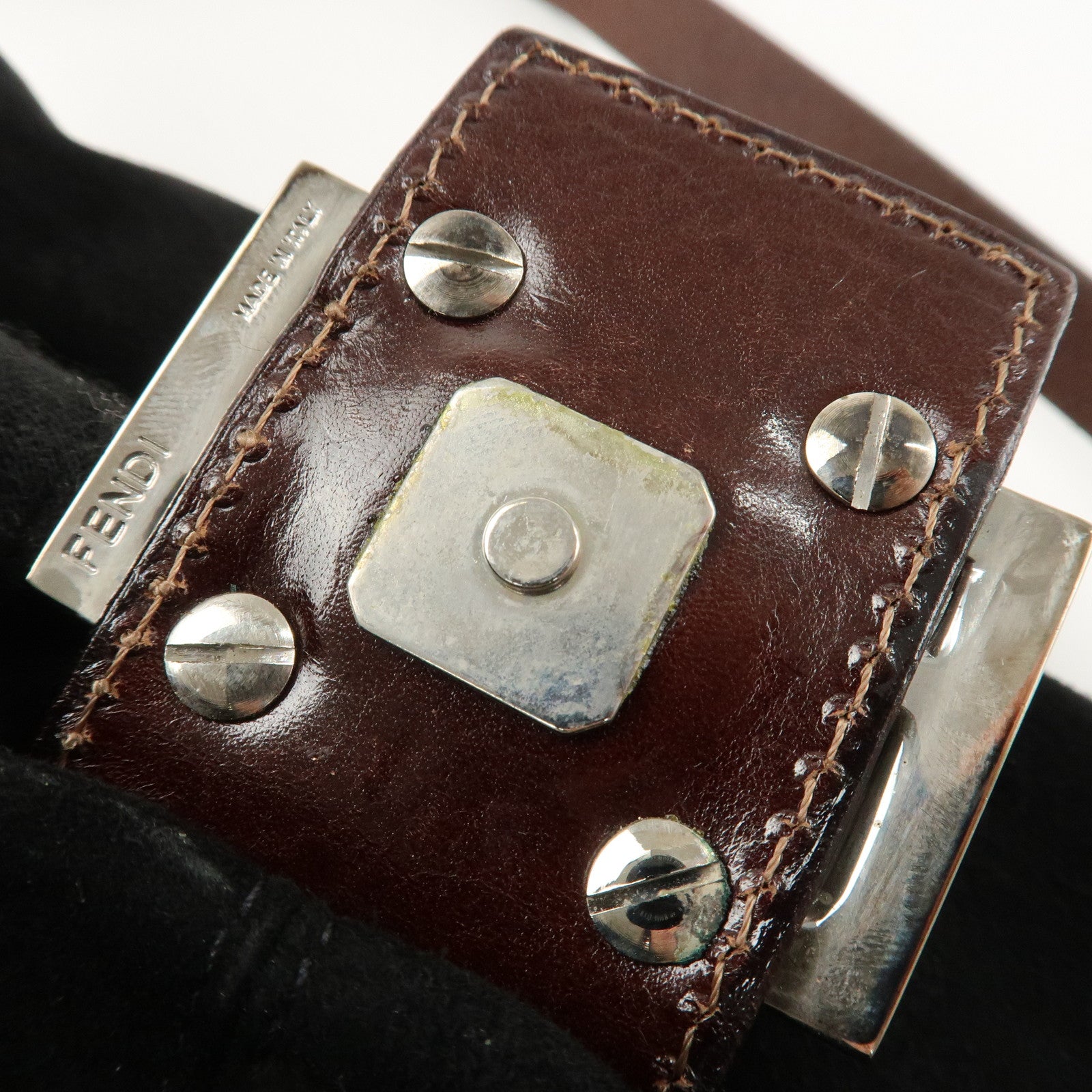 FENDI Mamma Baguette Suede Leather Shoulder Bag Silver HDW 26325 Used