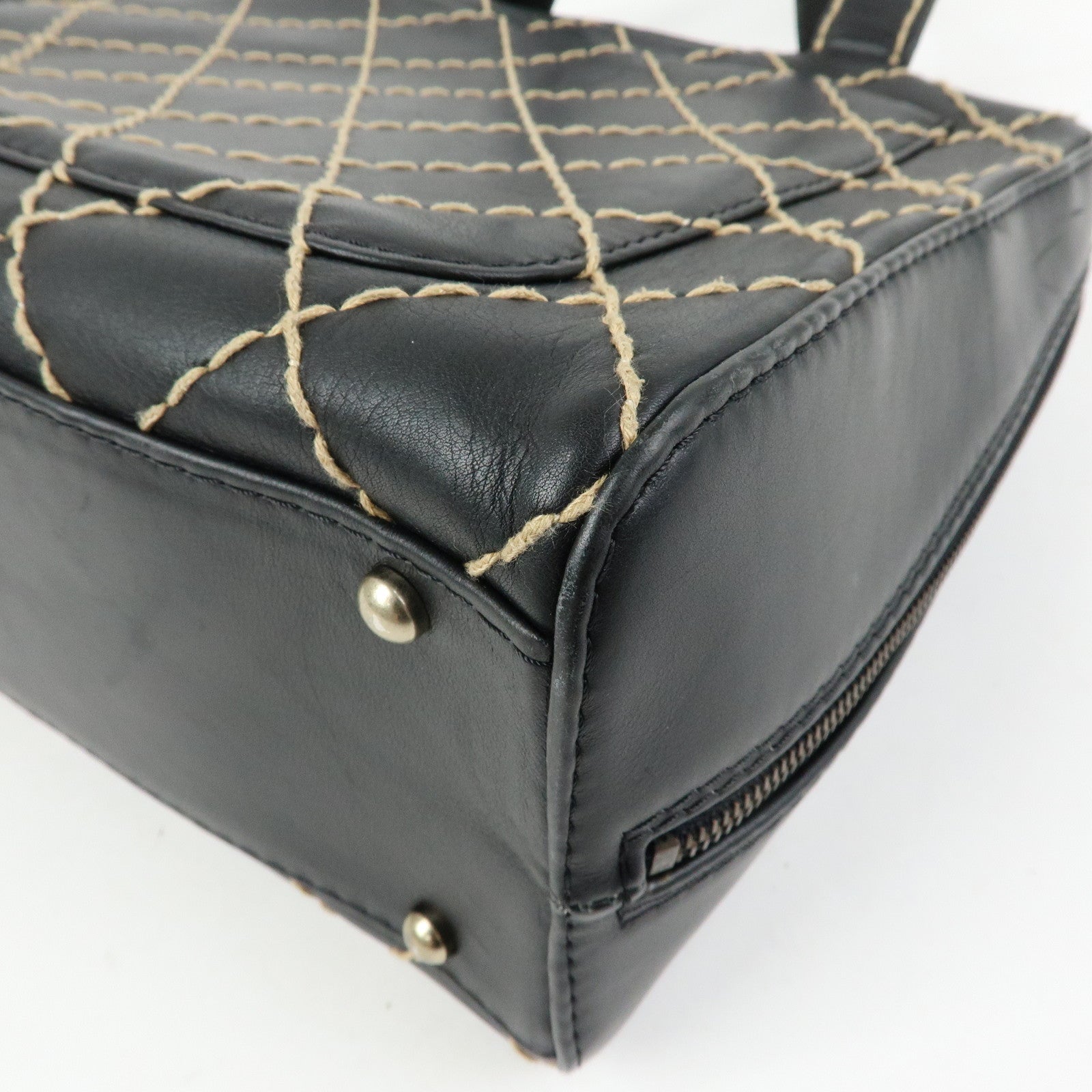 CHANEL Wild Stitch COCO Mark Leather Hand Bag Tote Bag Black A14693
