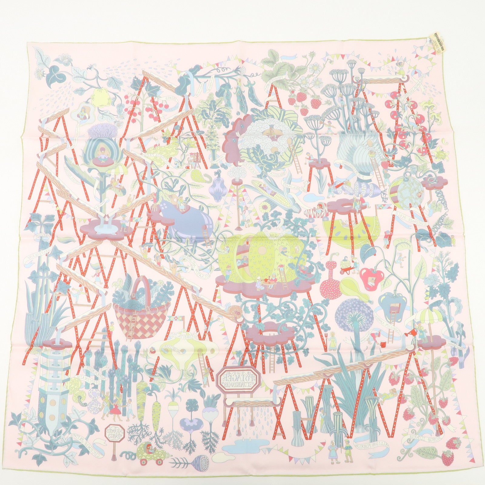 HERMES Carre 90 Silk 100% Scarf POTAGER EXTRA ORDINAIRE Pink Multicolor Used