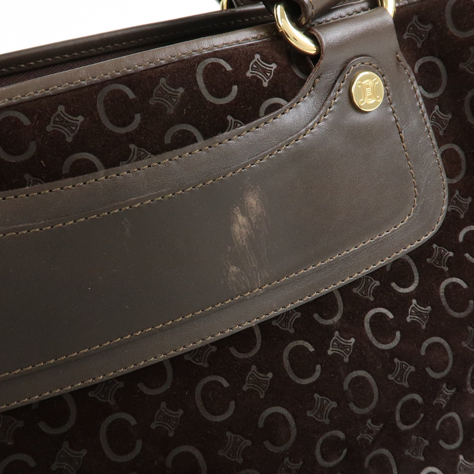 CELINE C Macadam Suede Leather Boogie Bag Hand Bag Brown