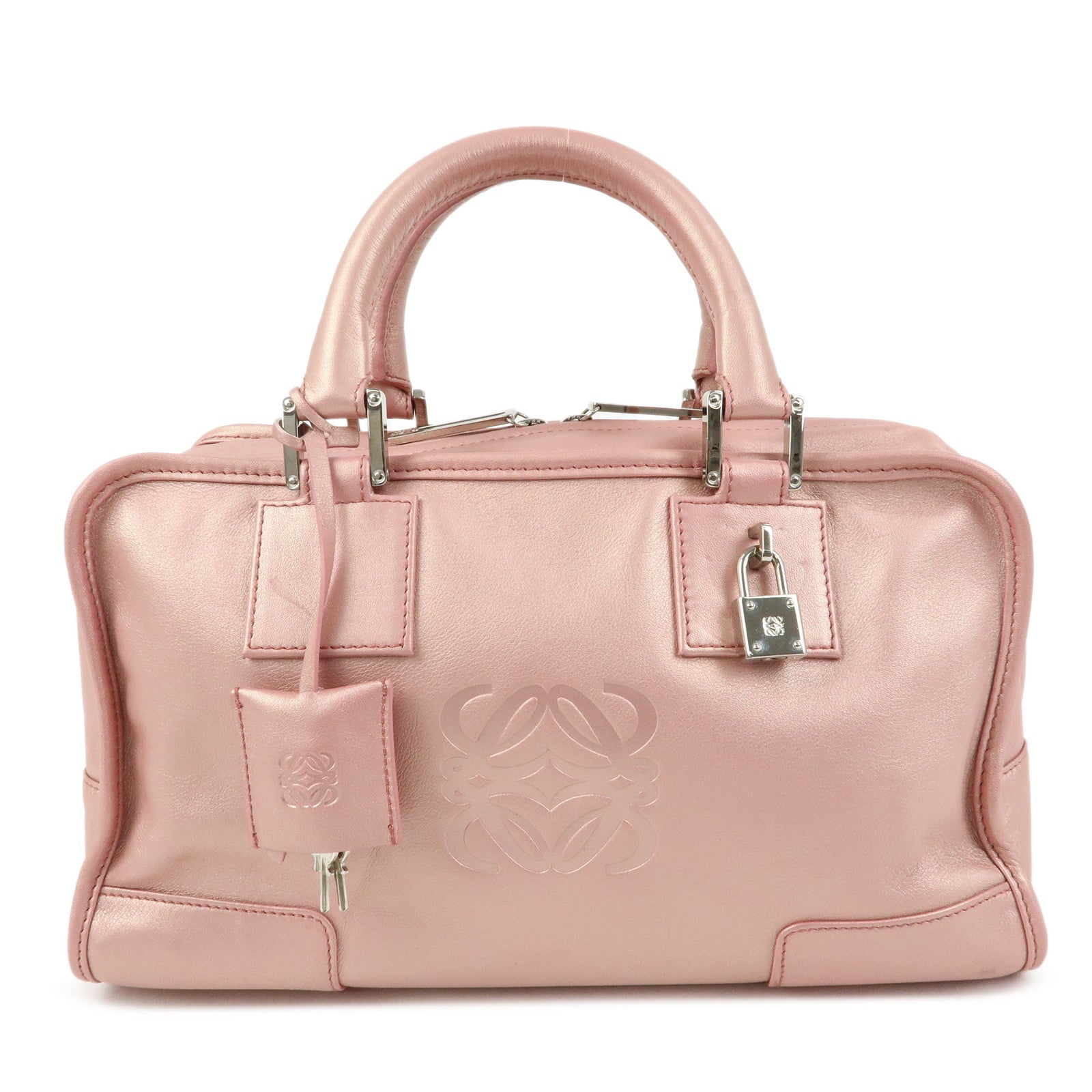 LOEWE Anagram Amazona 28 Leather Hand Bag Metallic Pink