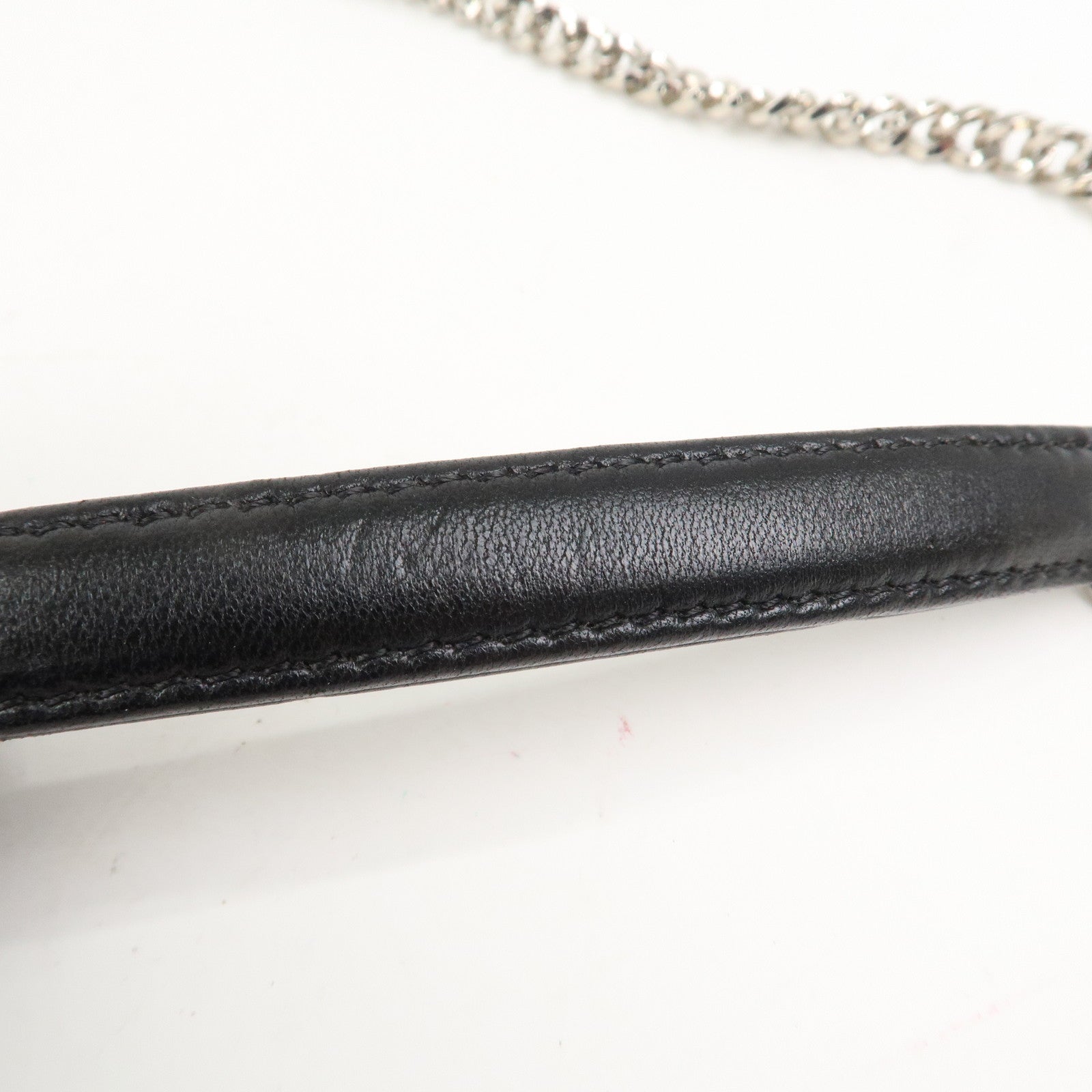 Christian Dior Leather Chain Shoulder Bag Heart Embroidery Black