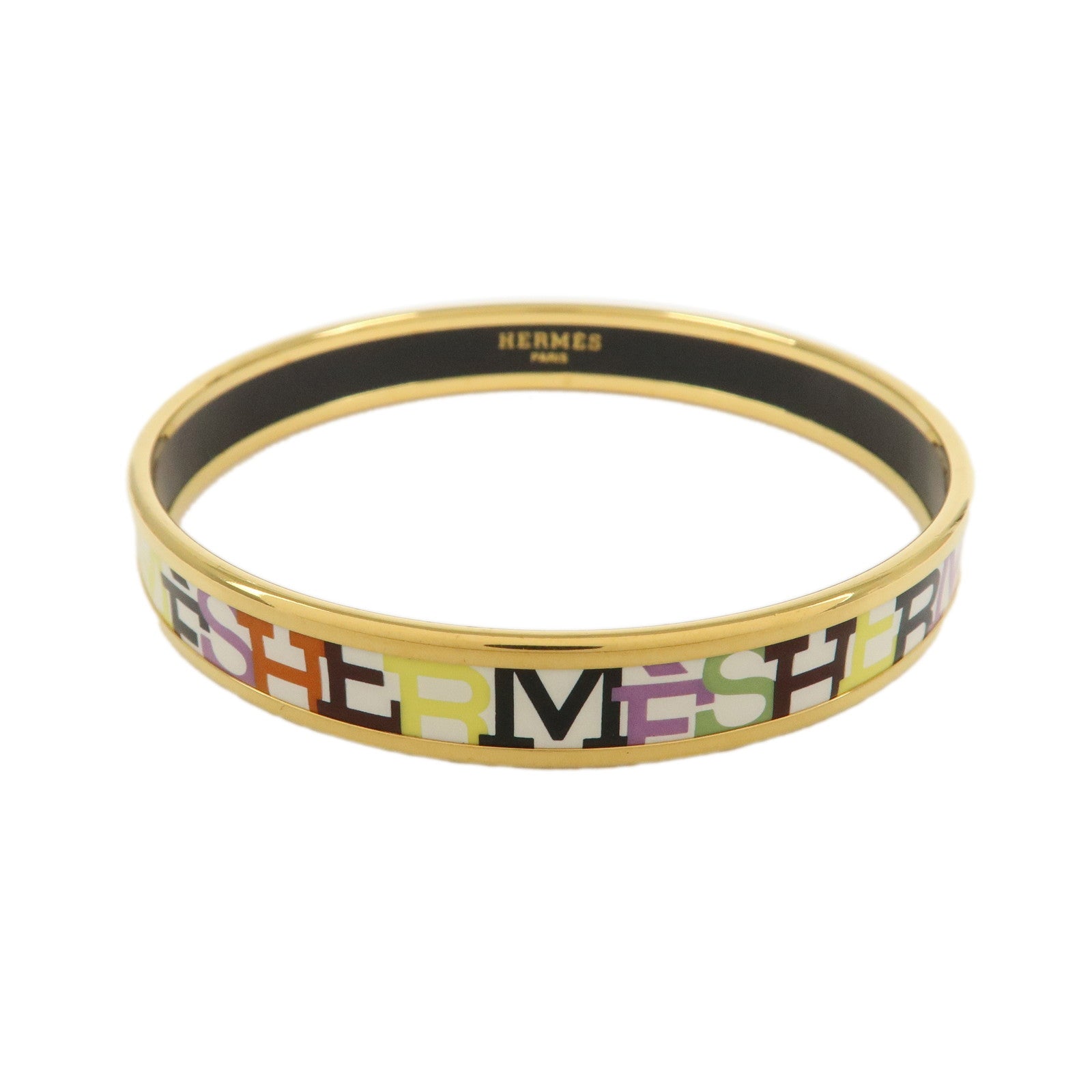 HERMES Email PM Gold Plated Bracelet Bangle Multicolor