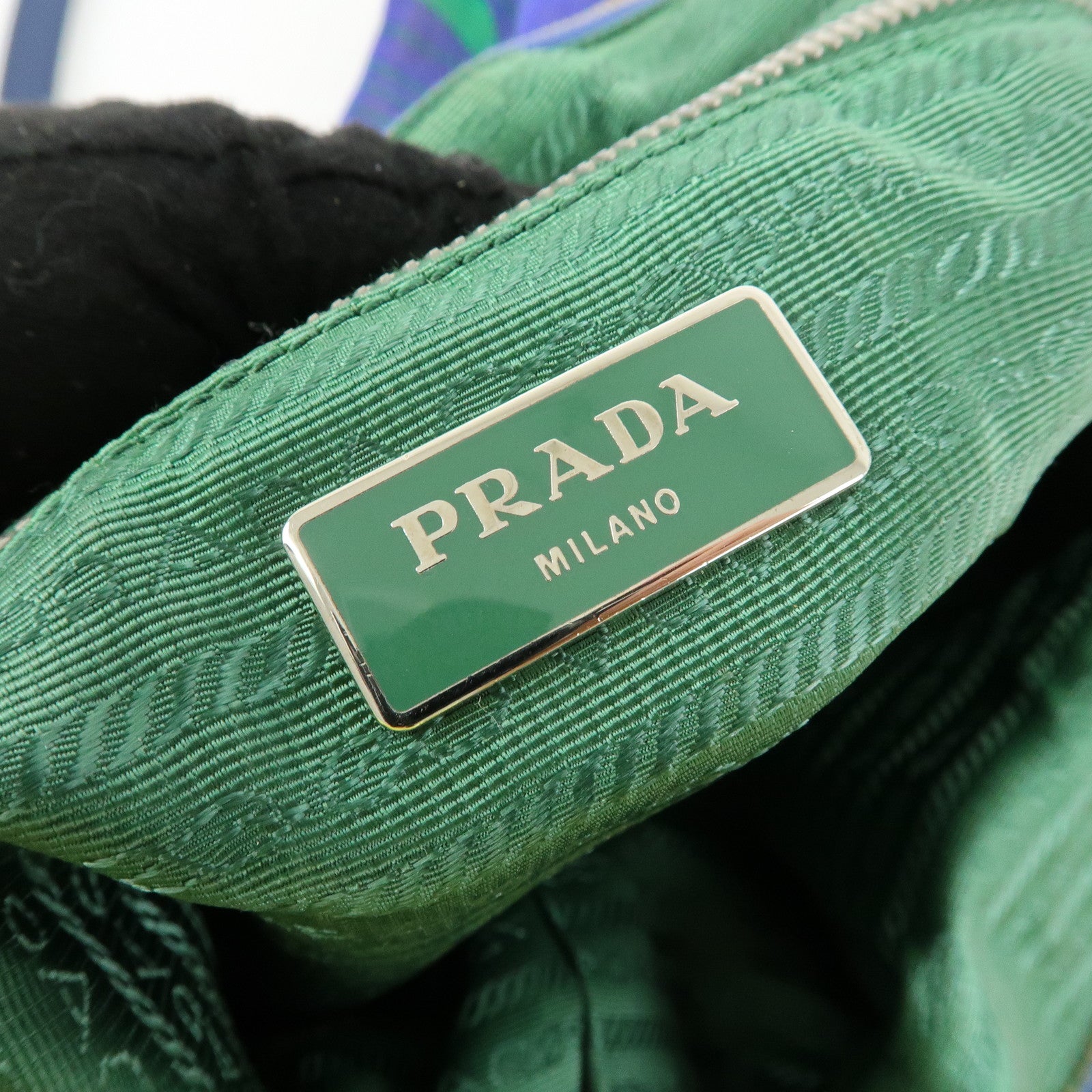 PRADA Triangle Logo Linen Leather 2Way Bag Flower Motif Blue BR4696