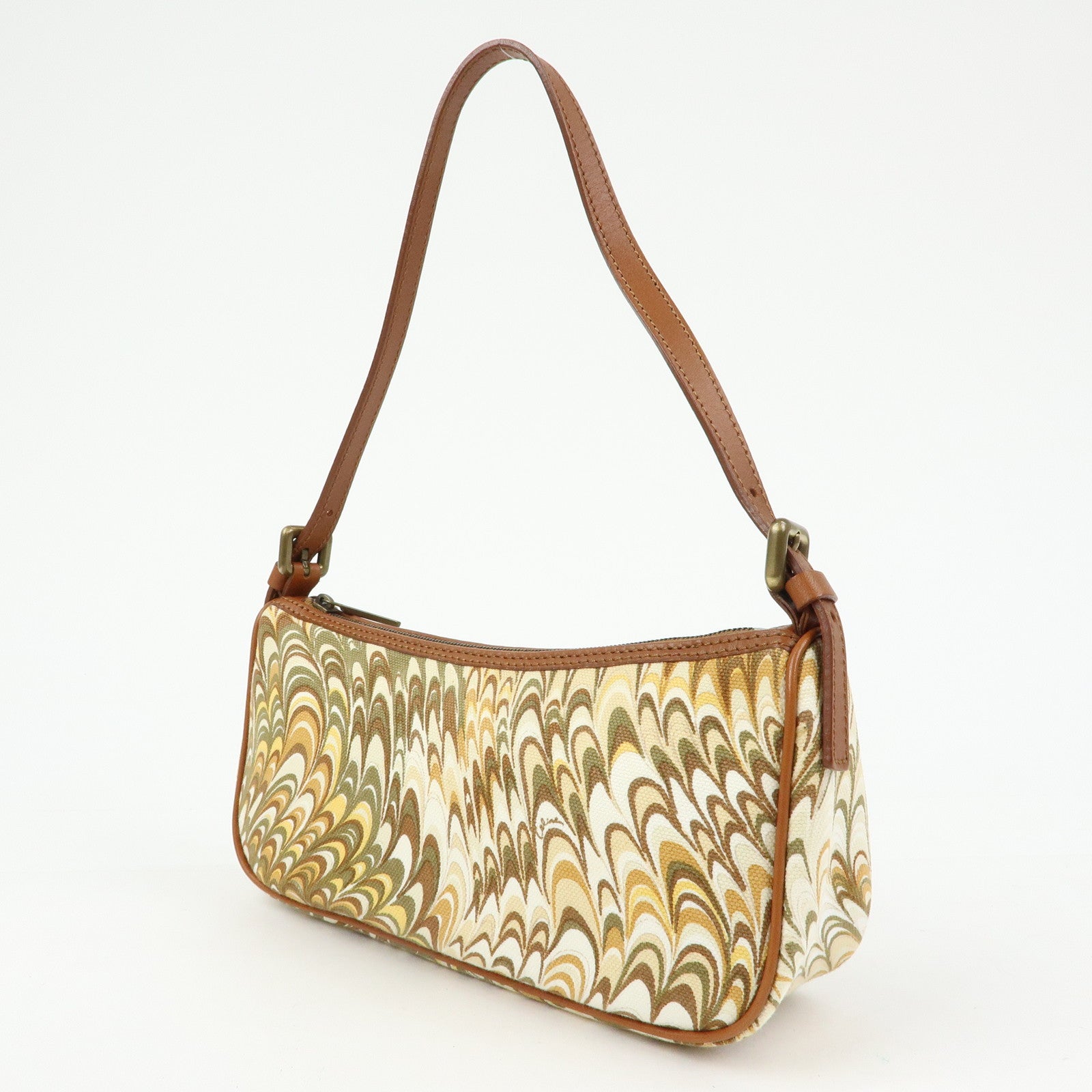 CELINE Canvas Leather Mini Hand Bag Brown Beige