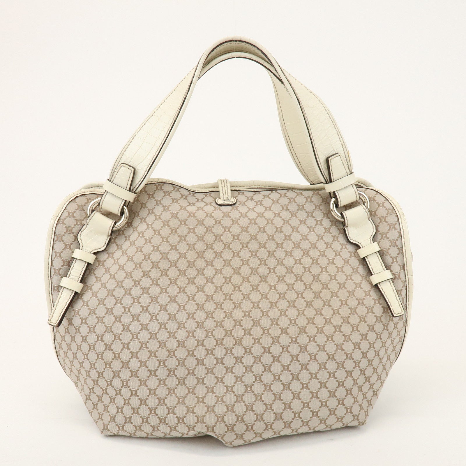 CELINE Macadam Bittersweet Canvas Leather Shoulder Bag Beige Ivory