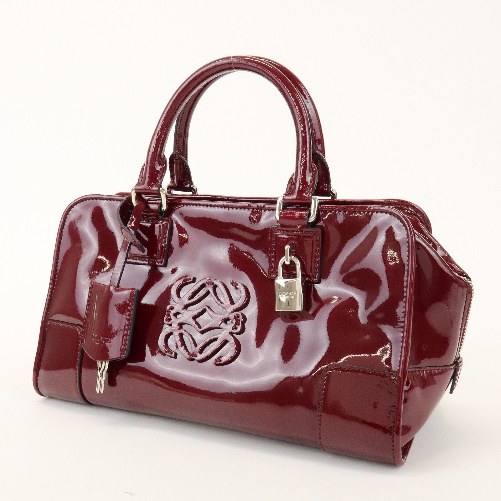 LOEWE Anagram Amazona 32 Patent Leather Hand Bag Burgundy