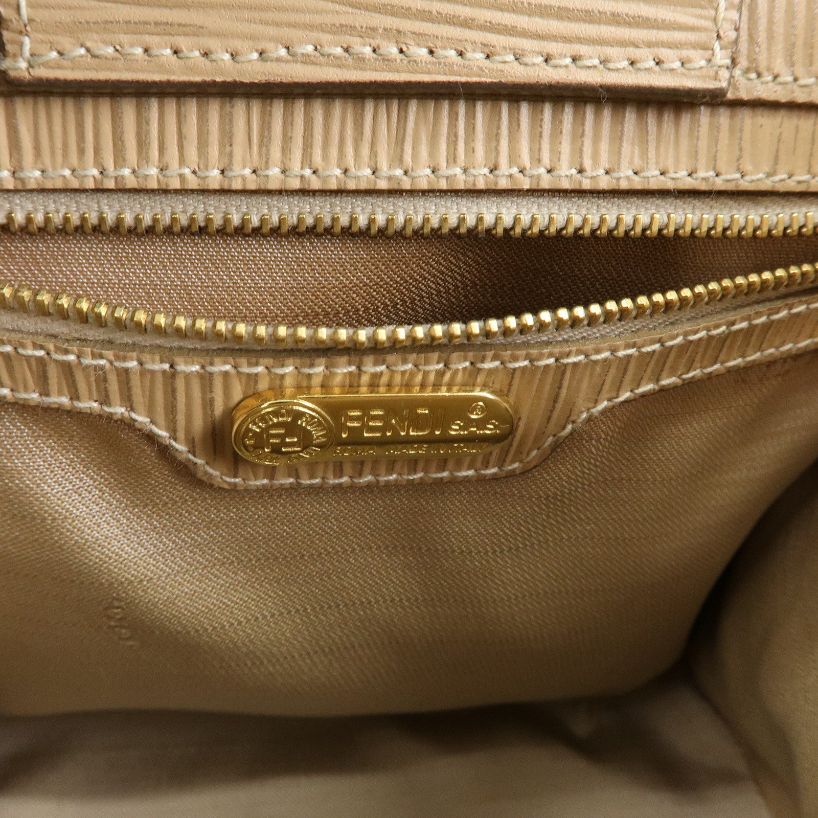 FENDI Zucca Canvas Leather Shoulder Bag Beige