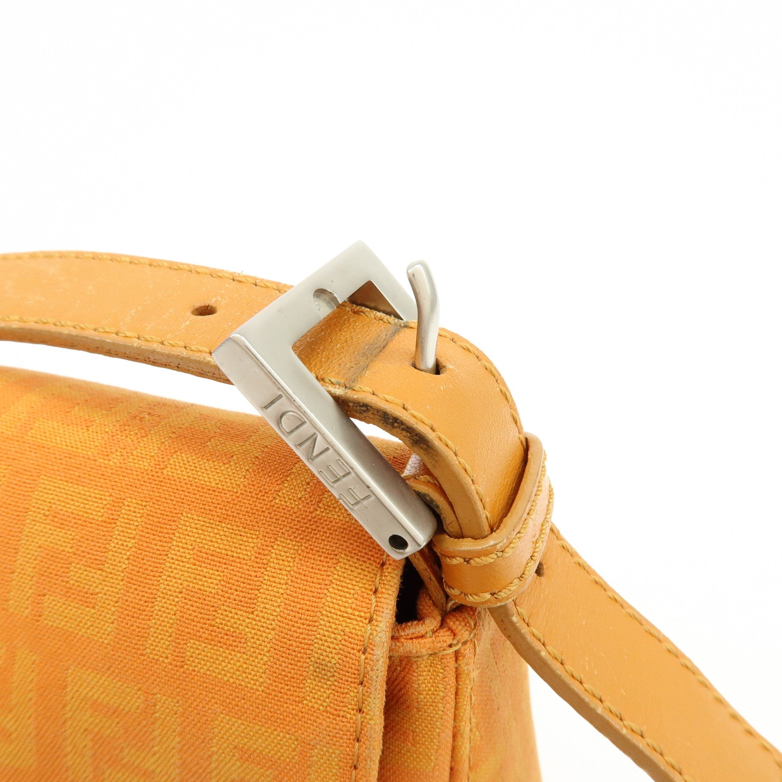 FENDI Mamma Baguette Zucchino Canvas Leather Shoulder Bag 8BR001