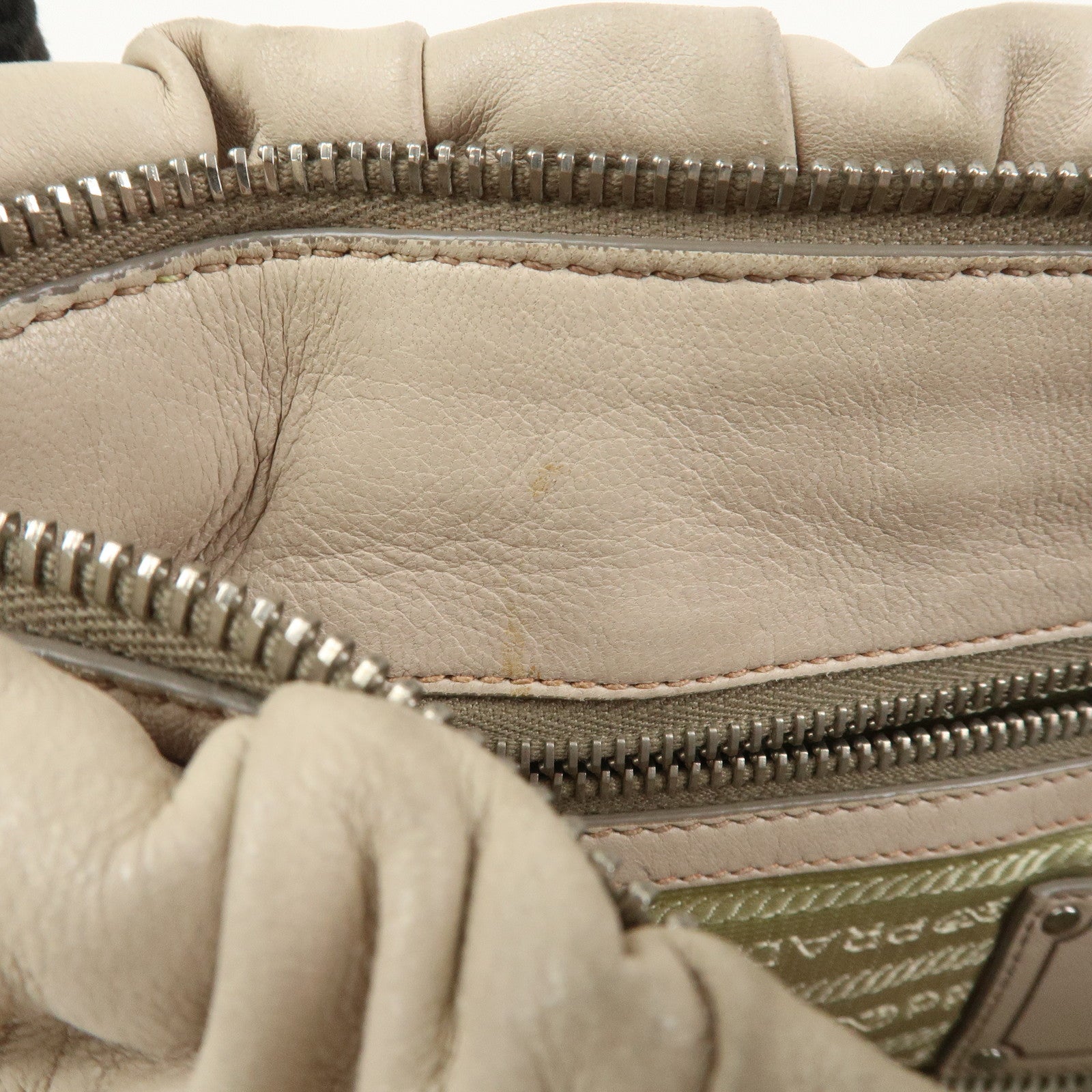 PRADA Nappa Leather Gathered 2Way Tote Shoulder Bag Beige BN1407
