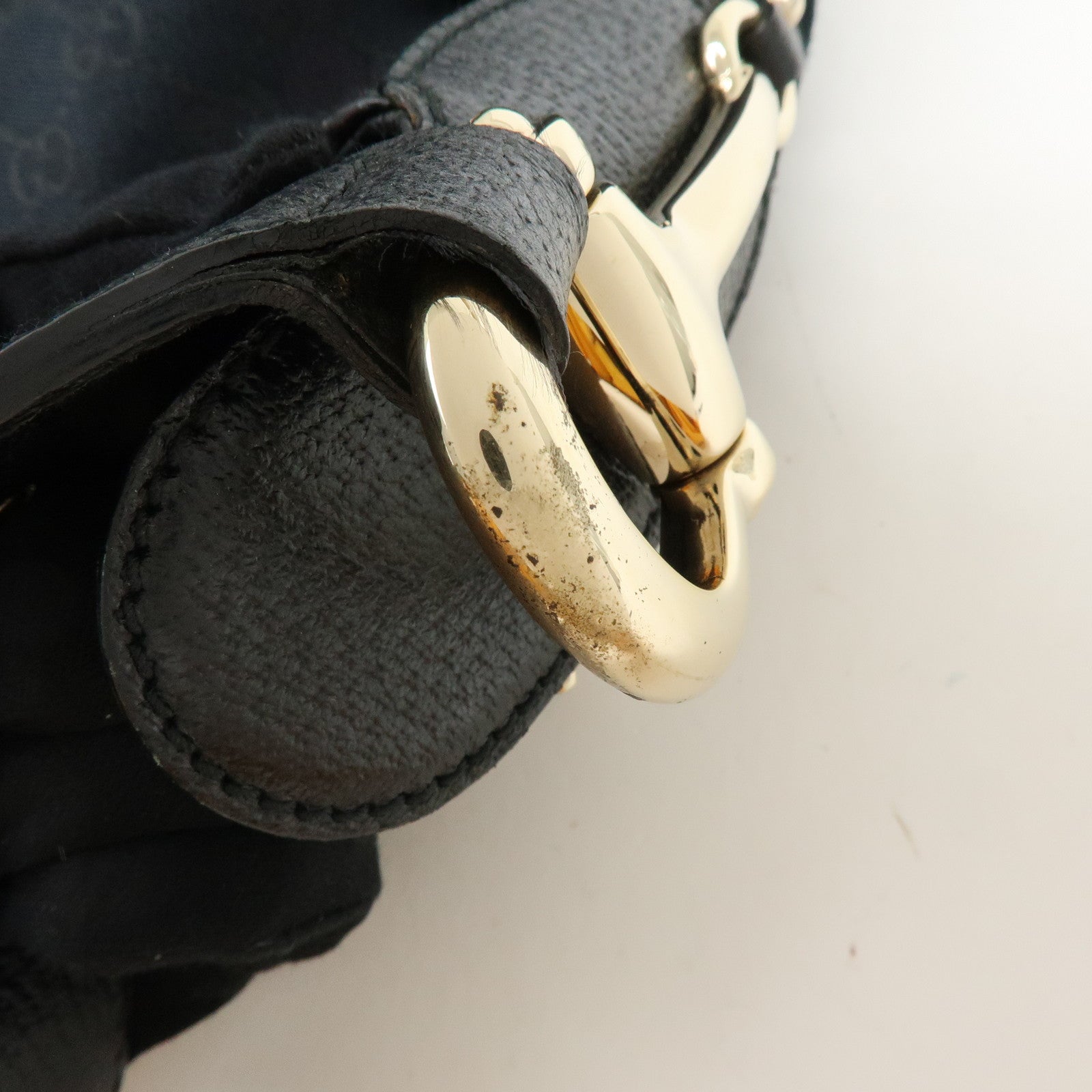 GUCCI Horsebit GG Canvas Leather Shoulder Bag Black 145826