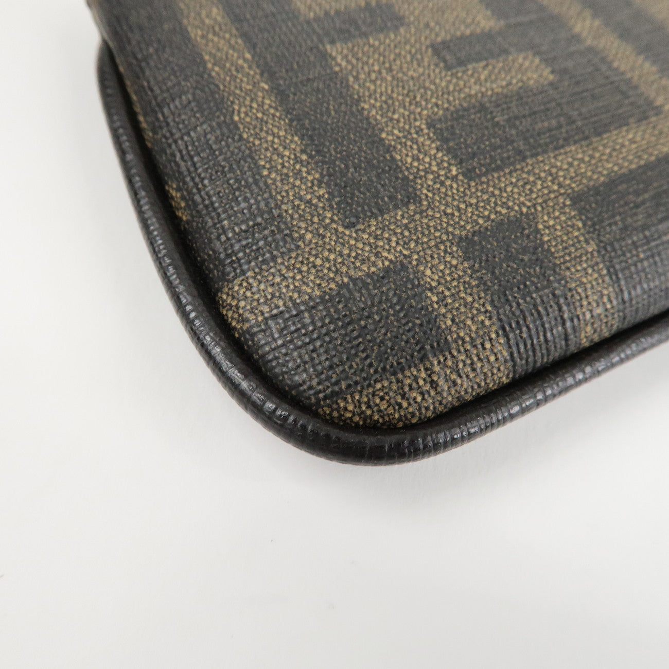 FENDI Zucca Leather PVC Coin Case Key Chain Black Brown 8AP005 Used