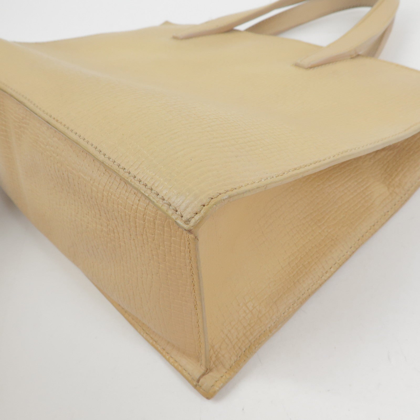 LOEWE Anagram Embossed Leather Tote Bag Hand Bag Beige