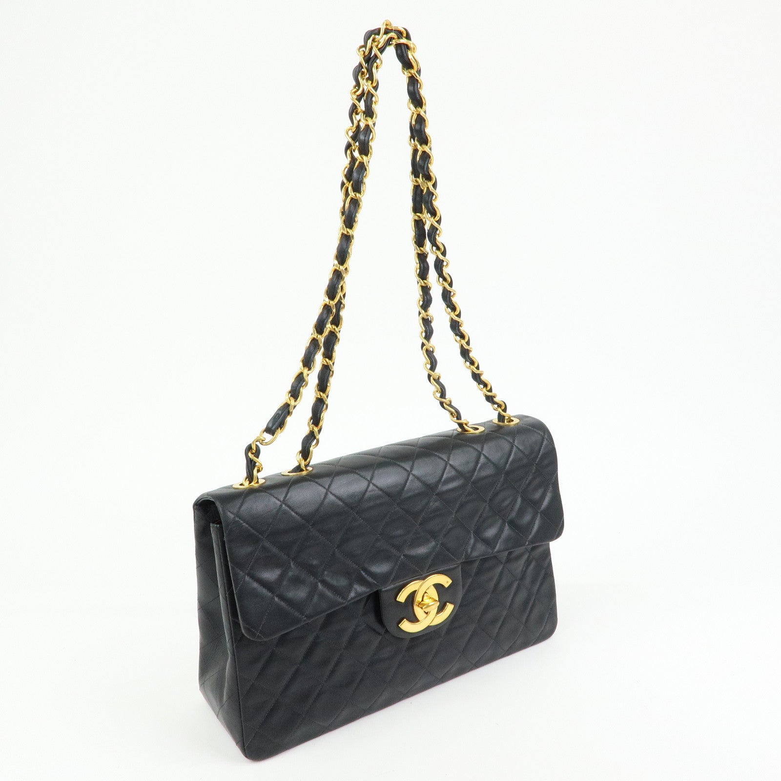CHANEL Jumbo Matelasse 34 Lamb Skin Shoulder Bag Black A01094