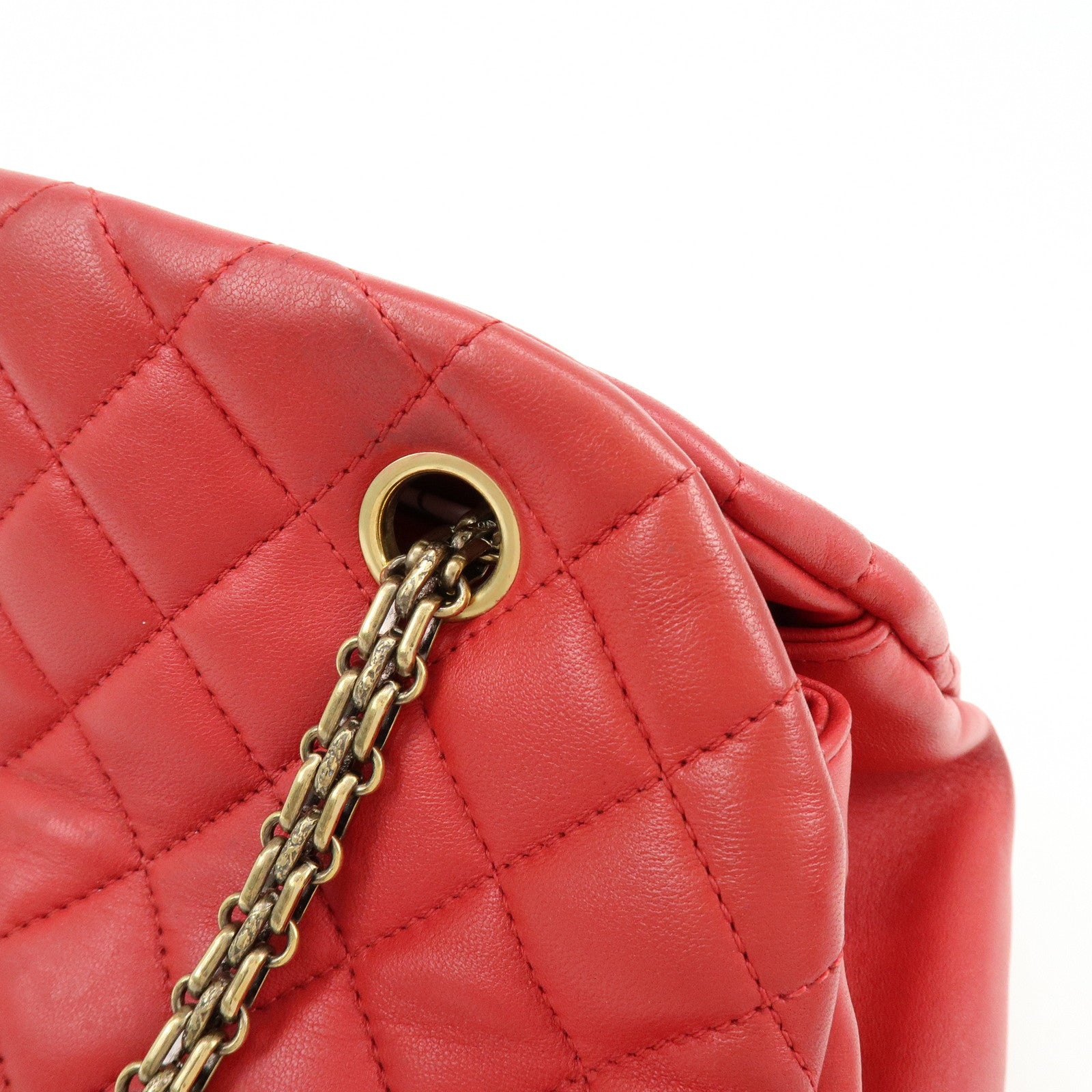 CHANEL Mademoiselle COCO Mark Lamb SKin Chain Shoulder Bag Red