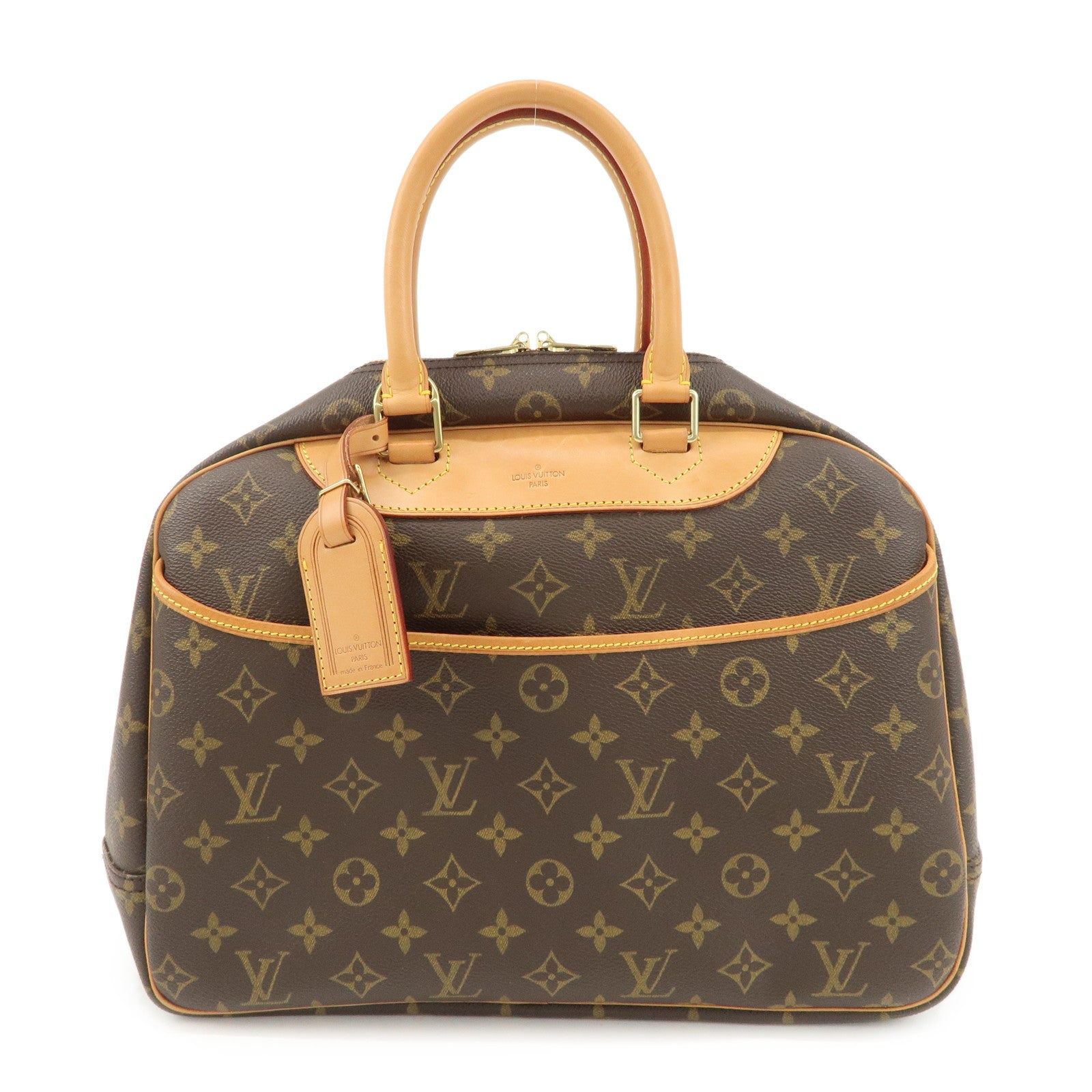 Louis Vuitton Leather Canvas Monogram Deauville Hand Bag Boston Bag Brown Gold Hardware M47270