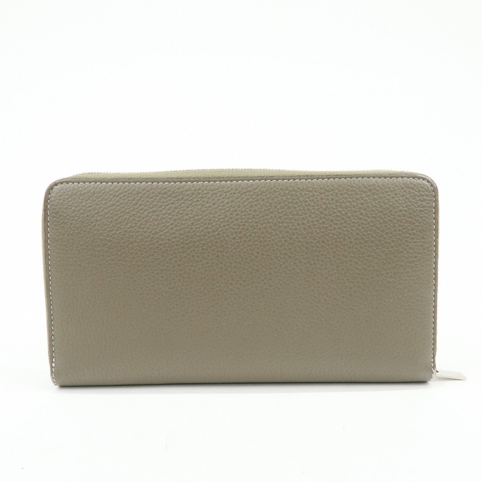 CELINE Logo Claf Leather Round Zippy Long Wallet Greige Beige