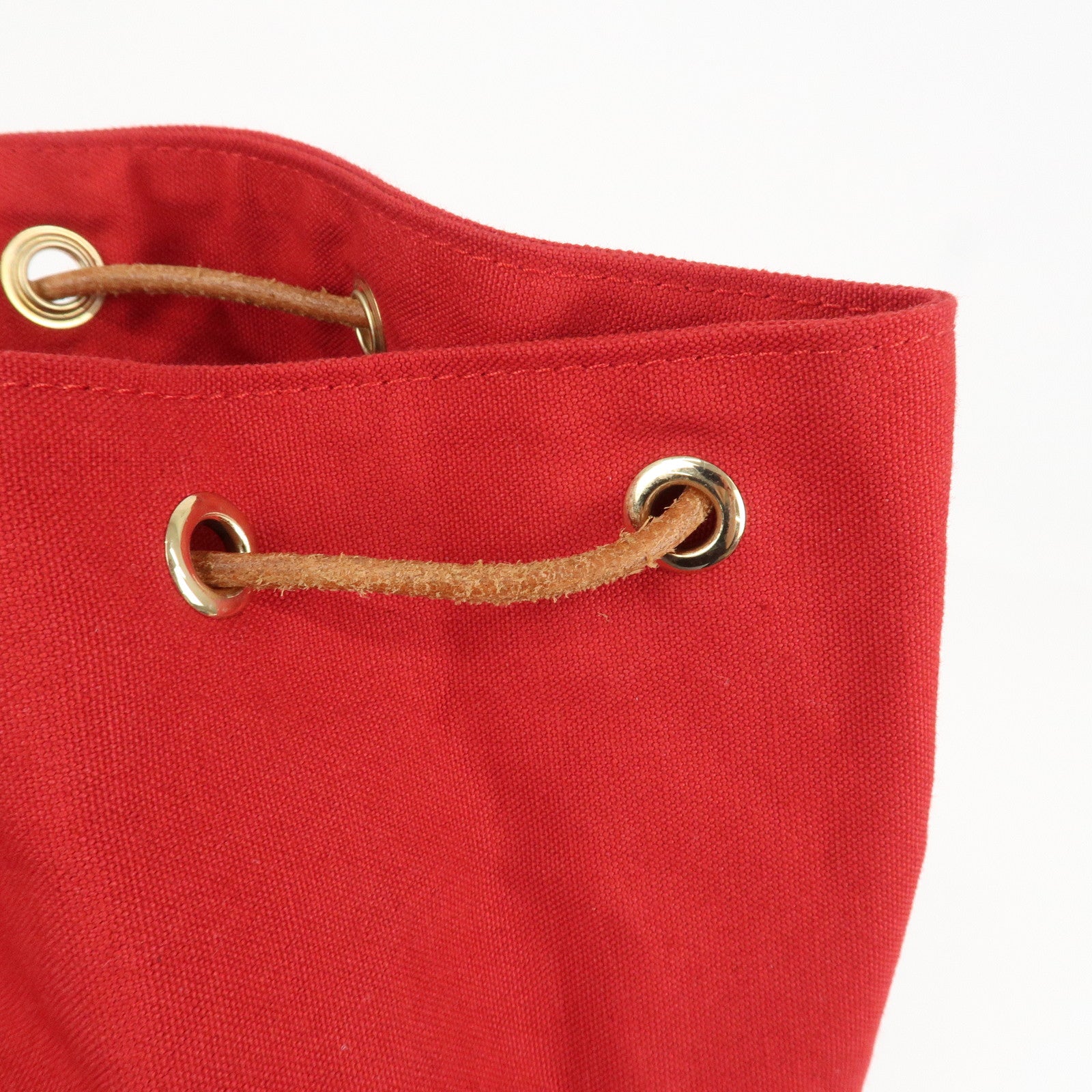 HERMES Canvas Leather Polochon Mimile PM Drawstring Bag Red