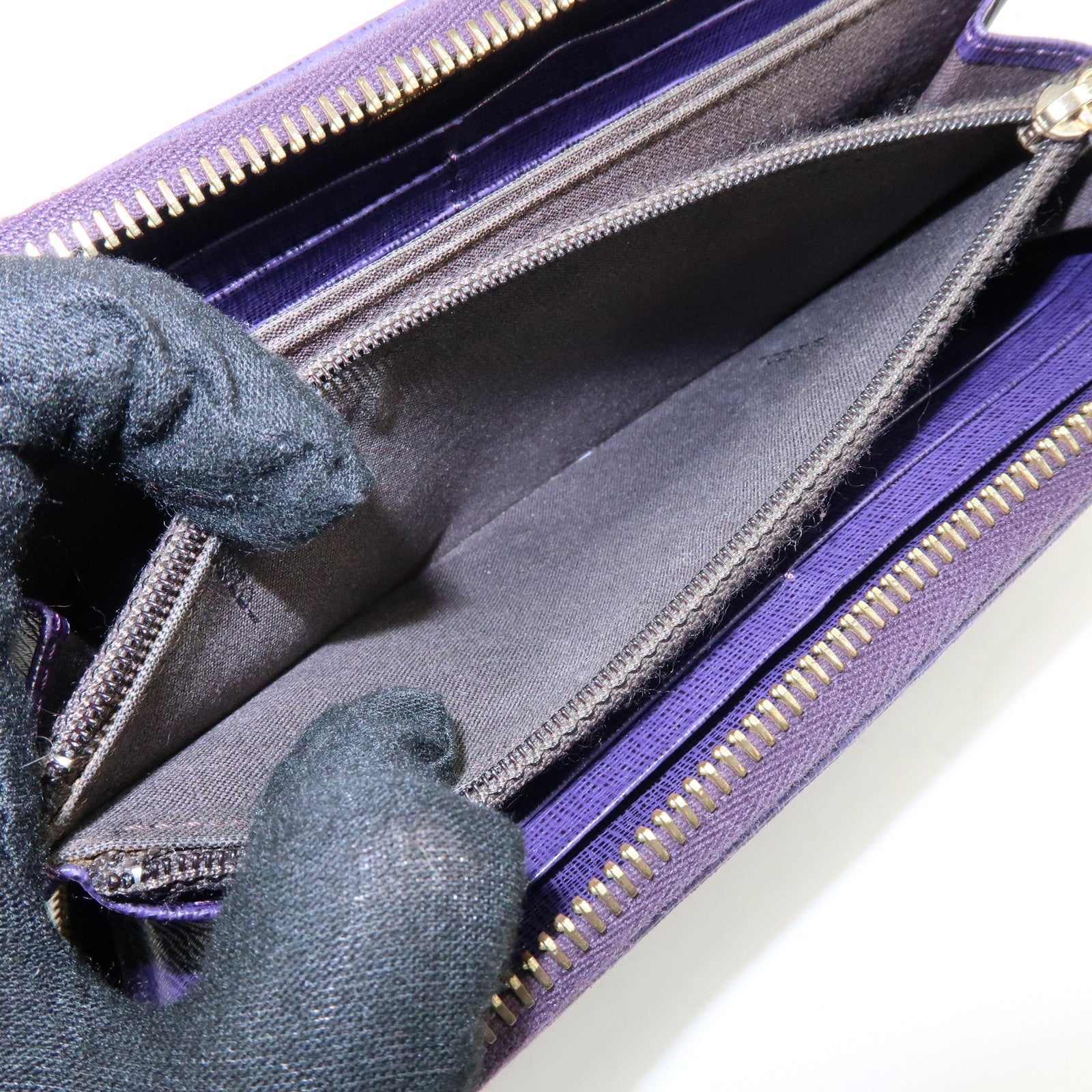 FENDI Zucca PVC Coated Canvas Leather Wallet Brown Purple 8M0899